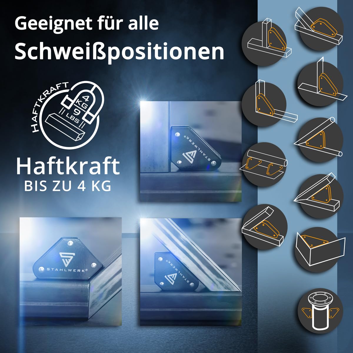 Produktbild von STAHLWERK Magnet-Schweißwinkel 6er Set – 45°, 90°, 135°, 22,6 Kg Haltekraft