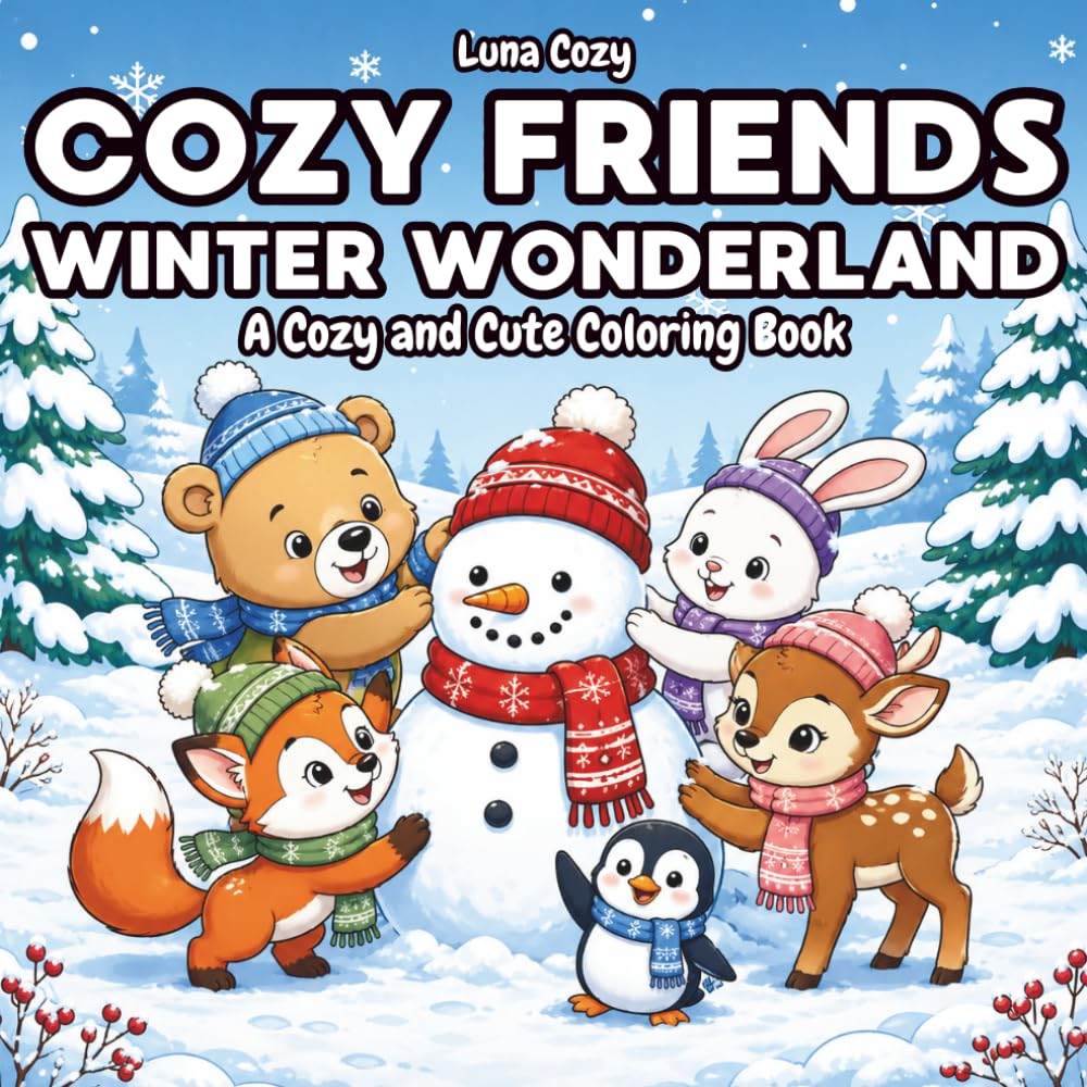 Cozy Friends Winter Wonderland Coloring Book: A Relaxing and Heartwarming Coloring Book for Adults and Teens with Cute Animal Friends Playing in the Snow (Cozy Friends Coloring Series)