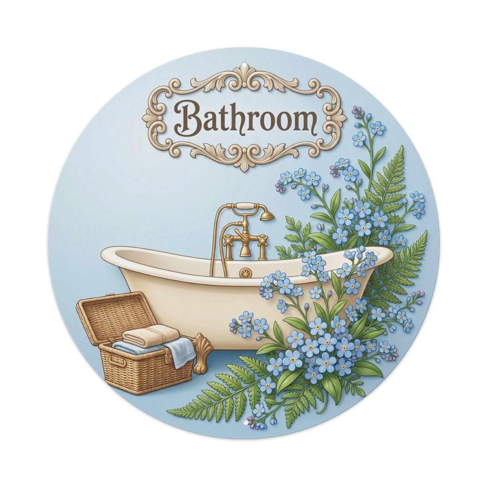 Tgrcjimh Style. Bathroom Forget Me Not Round Bathroom Metal Tin Sign