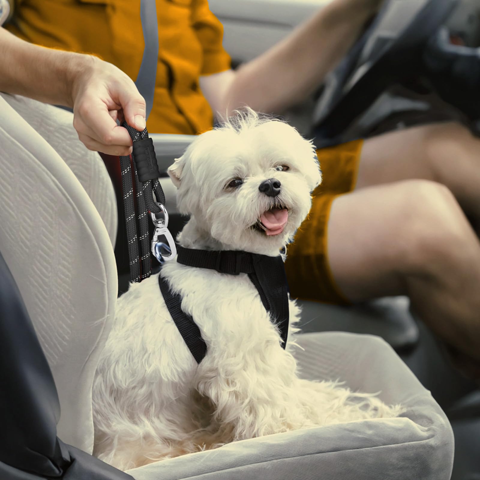 Pawaboo Dog Seatbelt for Car, Reflective Rope Dog Dog Car Seat Belt Bungee, Pet Tether Safety Restraint with Heavy Duty Buckle, Dogs Cars Harness Leash with 360&deg; Lockable Buckle, Black - image 7