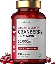 Cranberry Capsules 50,000 mg | High Strength Cranberry Extract with Vitamin C | 180 Vegan Capsules | Supplement for Women & Men | by Horbaach