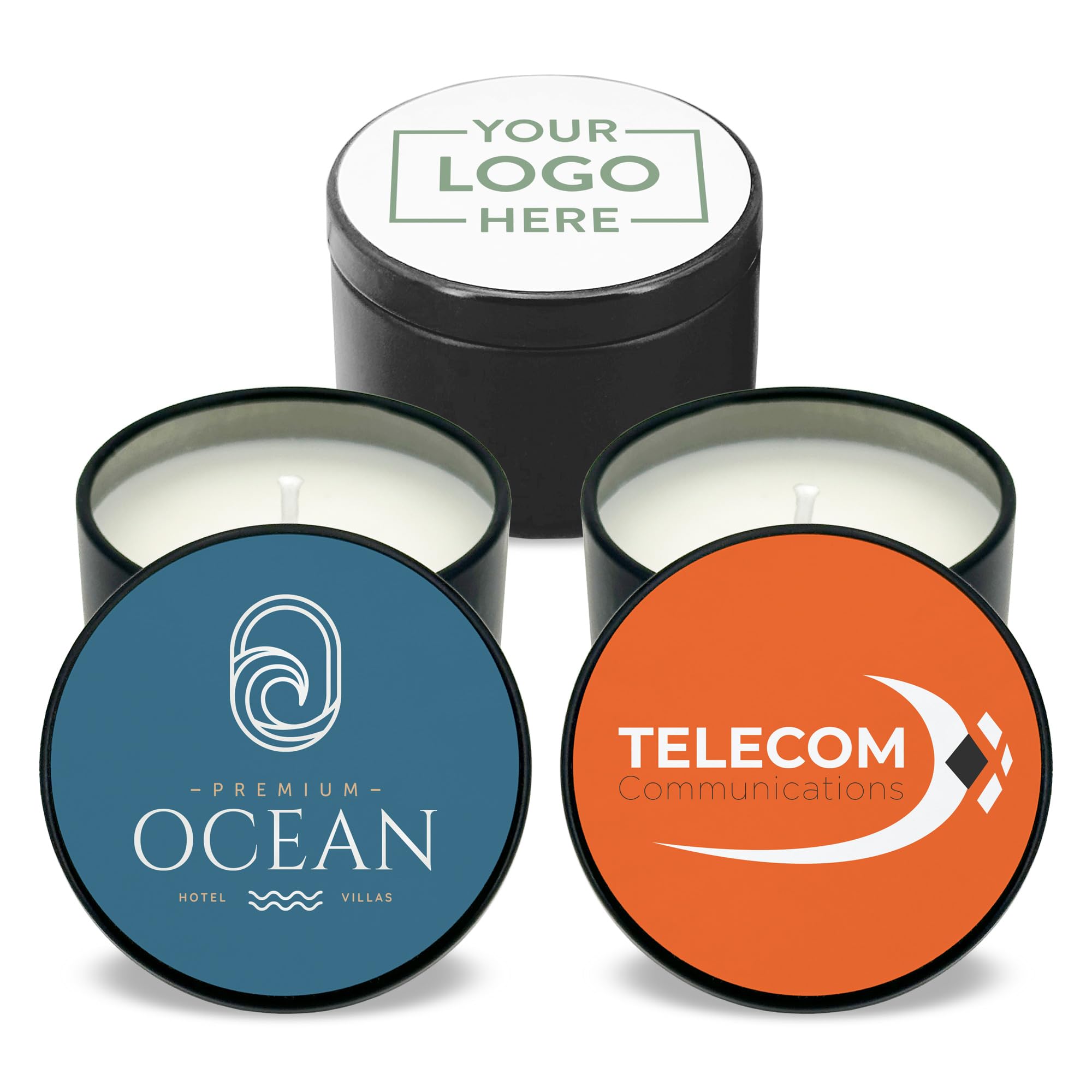 Custom Candles, Personalized Candles - 10 Quantity - $2.95 Each - Bulk Candles Promotional Product/Bulk with Your Logo/Customized (Set of 10) (Black Tin), 9512000-CORP