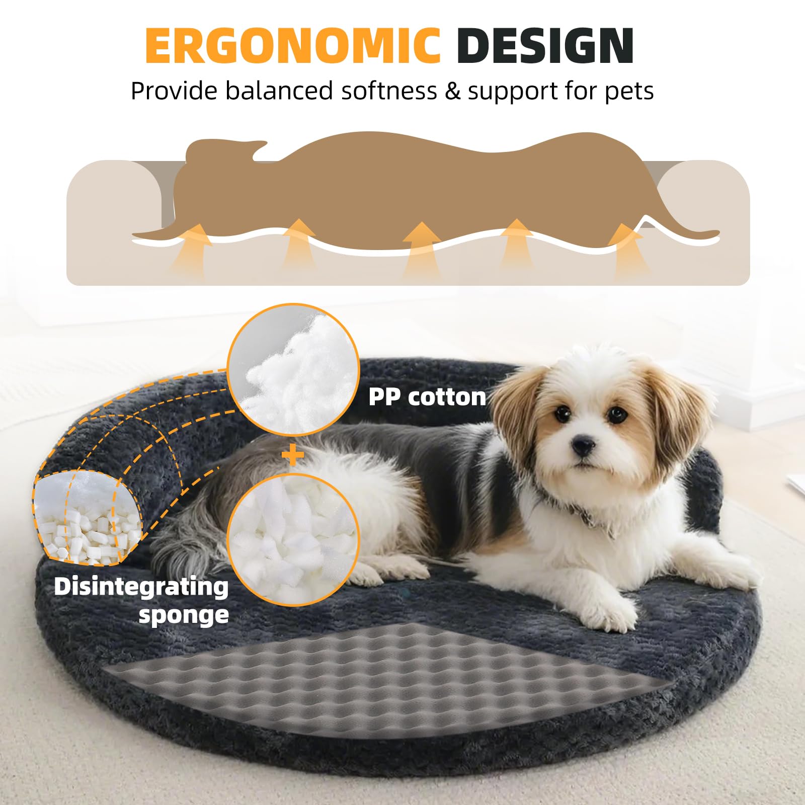 Cama ortopédica para perros pequeños, sofá cama lavable para mascotas, cama de espuma de apoyo para mascotas con parte inferior antideslizante, 23.6 x 4.7 x 1.5 pulgadas, gris plateado