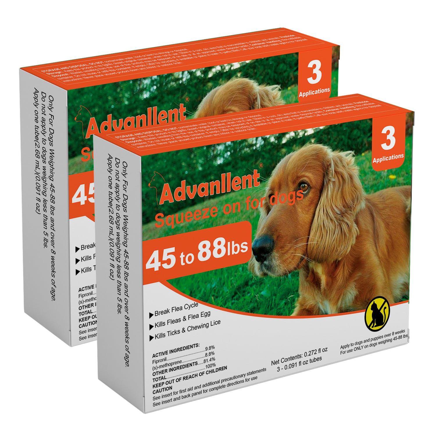 Advanllent Flea and Tick Prevention for Dogs, Flea and Tick Treatment for Large Dog, Flea & Tick Control, 45-88 Pounds, 6 Doses