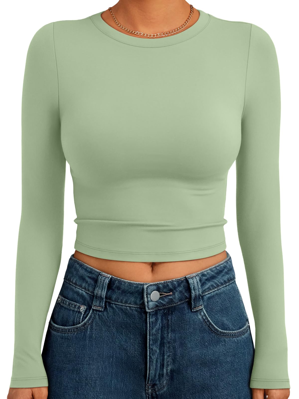 Womens Long Sleeve Crop Tops Basic Slim Fitted Shirts Spring Fashion Outfits 2026 Teen Girl Clothes