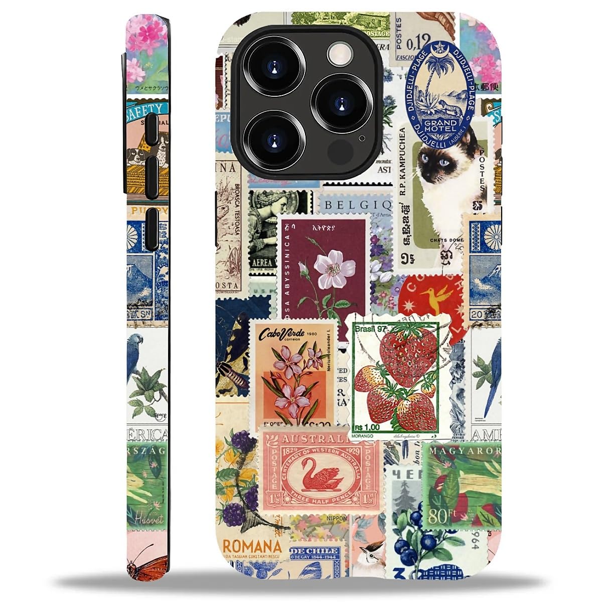 Kapadiy Case for iPhone 14 Pro Max,Vintage Stamp Collage for Woman Men Full Body Protective Cover Shockproof 2 in 1 Silicone + Hard PC Case for iPhone
