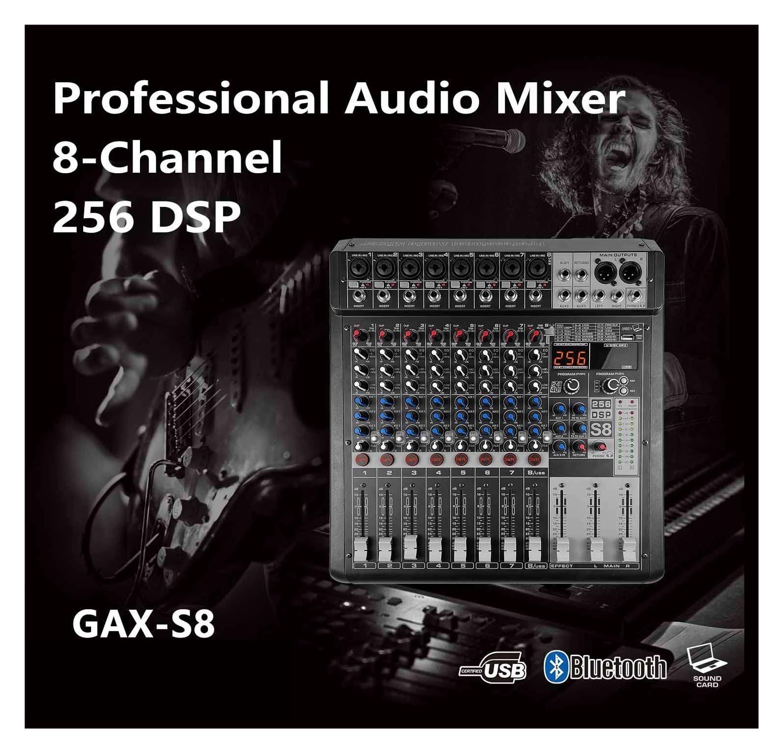8-kanałowy kontroler DJ z efektem pogłosu 256 DSP BT 5.0 Mikser USB USB do profesjonalnego występu na scenie