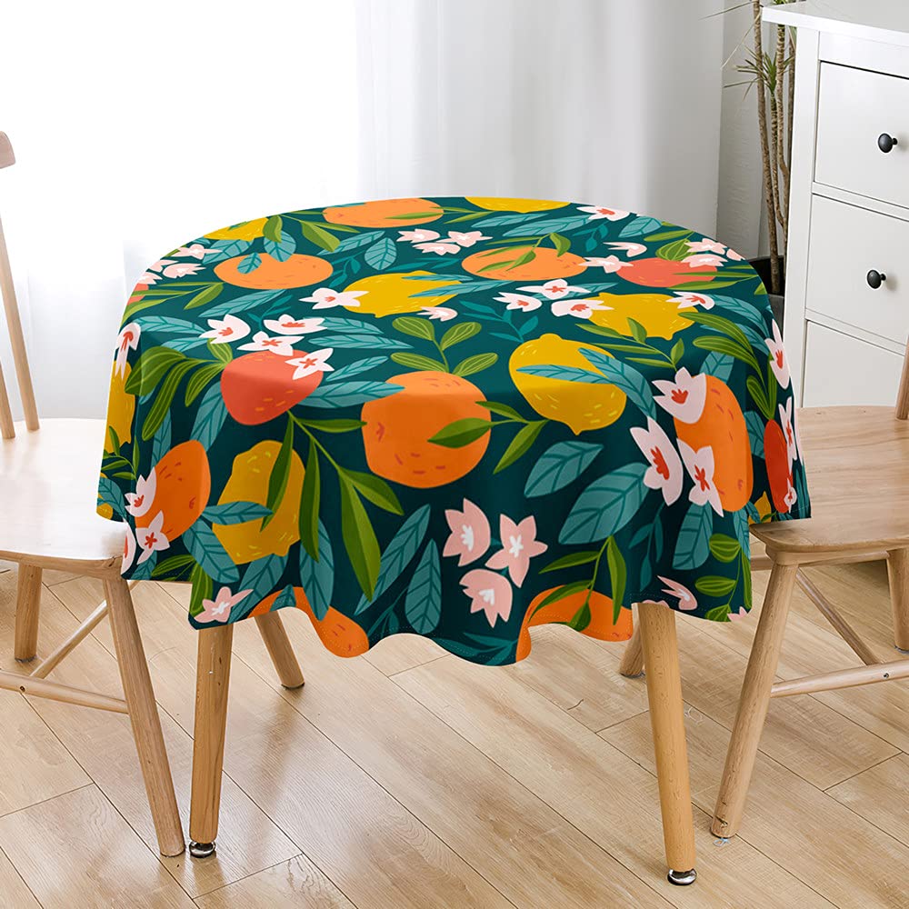 Nappe ronde imprimée fruits 3D lavable pour table circulaire cuisine 100cm