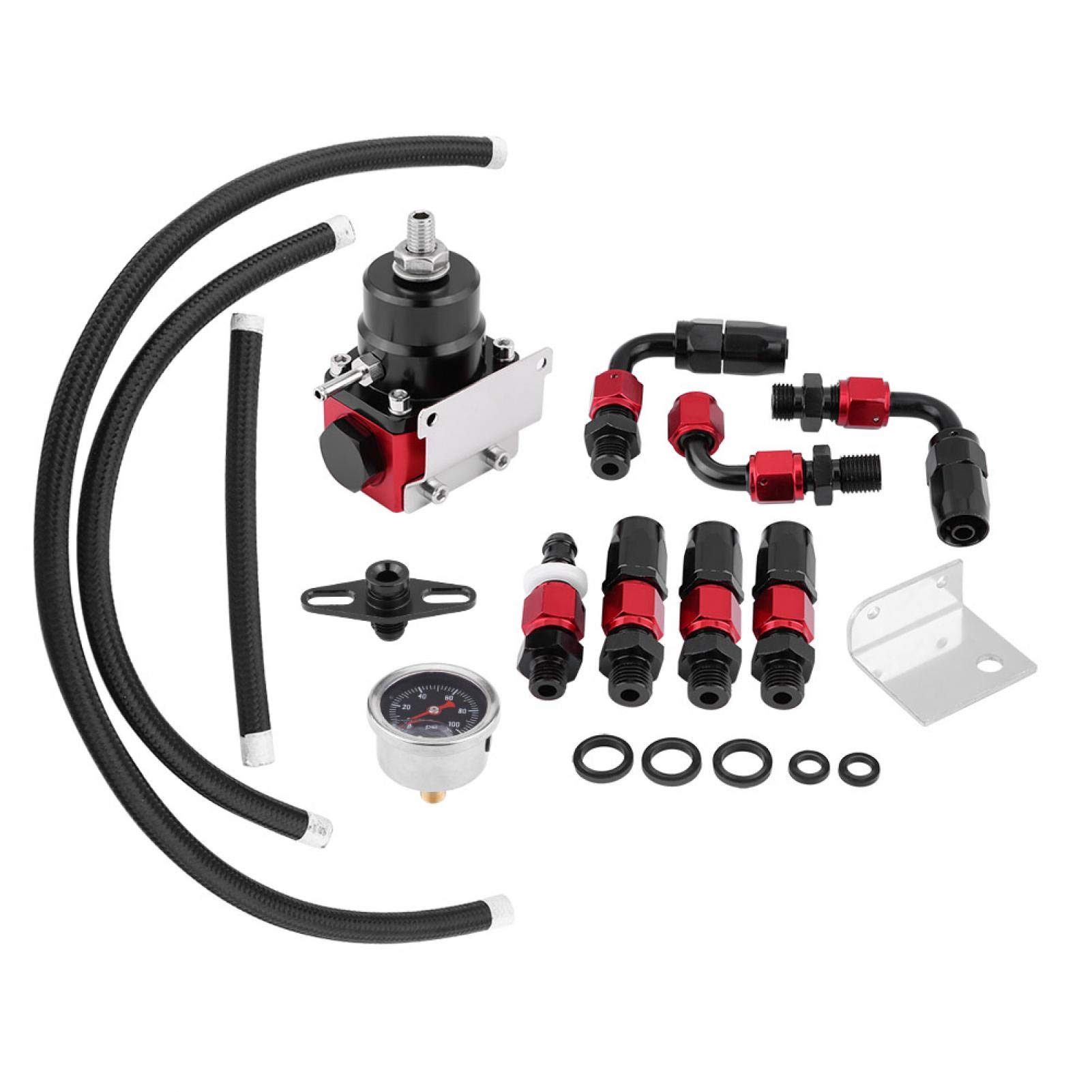 Zestaw regulatora ciśnienia paliwa, uniwersalny regulowany zestaw regulatora ciśnienia paliwa olej 0-100psi miernik AN 6 końcówka montażowa złączki do węży przewodu paliwowego
