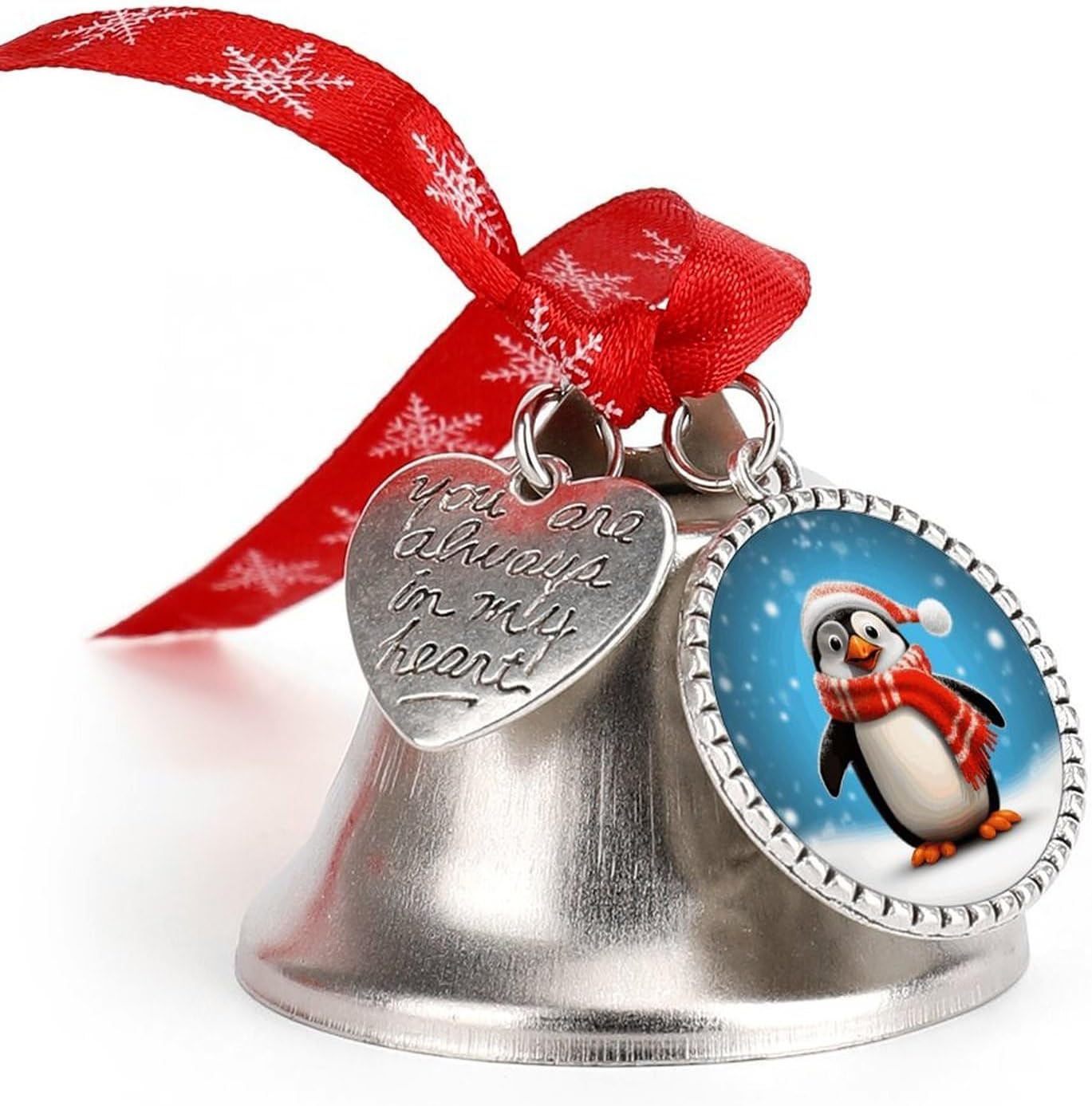 Christmas Funny Penguin Bell Ornament Red Ribbon for Christmas Tree Holiday Decoration Personality Believe Bell Ornaments Sleigh Bells for Winter New Year Party Supplies