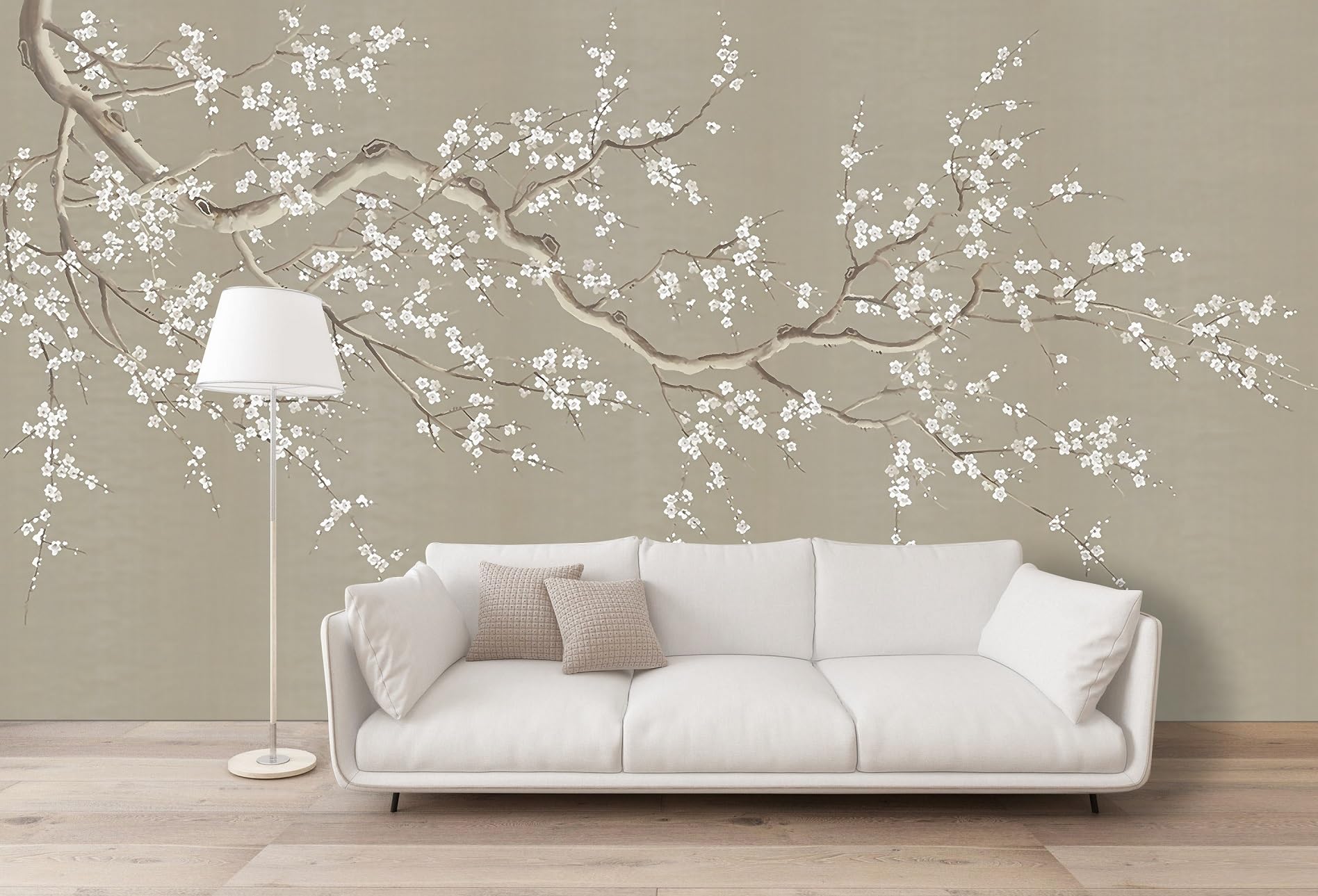 Branche zen fleur de prunier grand papier peint pour salon