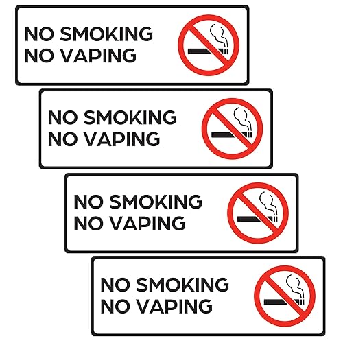 Señal de No Fumar No Vaping (4 calcomanías de 7.3 x 2.5 pulgadas) - Señales de no fumar para negocios o hogar - Artículos esenciales de Airbnb para