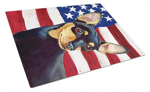 Miniatura 6 de Caroline's Treasures SS4220LCB - Bandera estadounidense con tabla de cortar de vidrio siberiano Husky grande, 12 pulgadas de alto x 16 pulgadas de