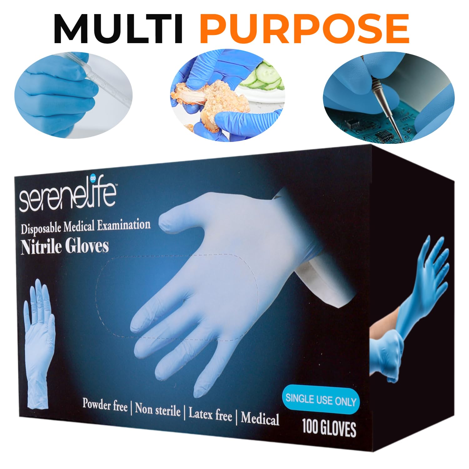 SereneLife 100 Pcs Nitrile Blend Disposable Gloves - Soft Industrial Gloves, Nitrile and Vinyl Blend Gloves Powder-Free, Latex-Free Protective Gloves, Soft and Comfortable (X-Large)