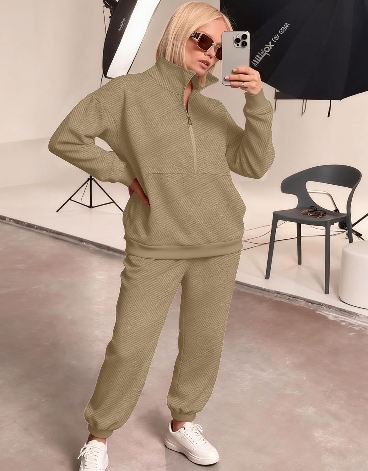 Bealin 2 Piece Sets for Women Sweatsuit Long Sleeve Half Zip Tops and Sweatpants Workout Tracksuit Matching Sets - Image 5