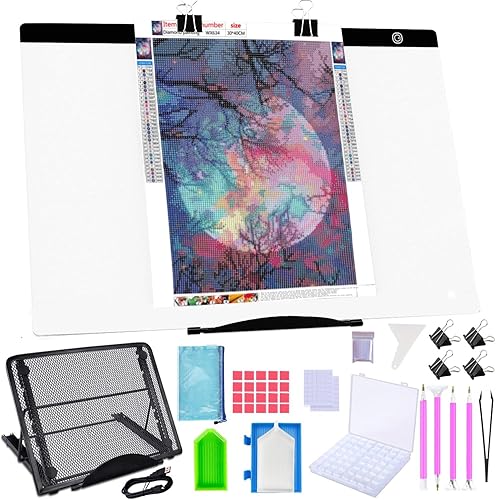 Kit de almohadilla de luz LED de pintura de diamante A2, accesorios de pintura de diamantes 5D, kit de herramientas de taladro completo para