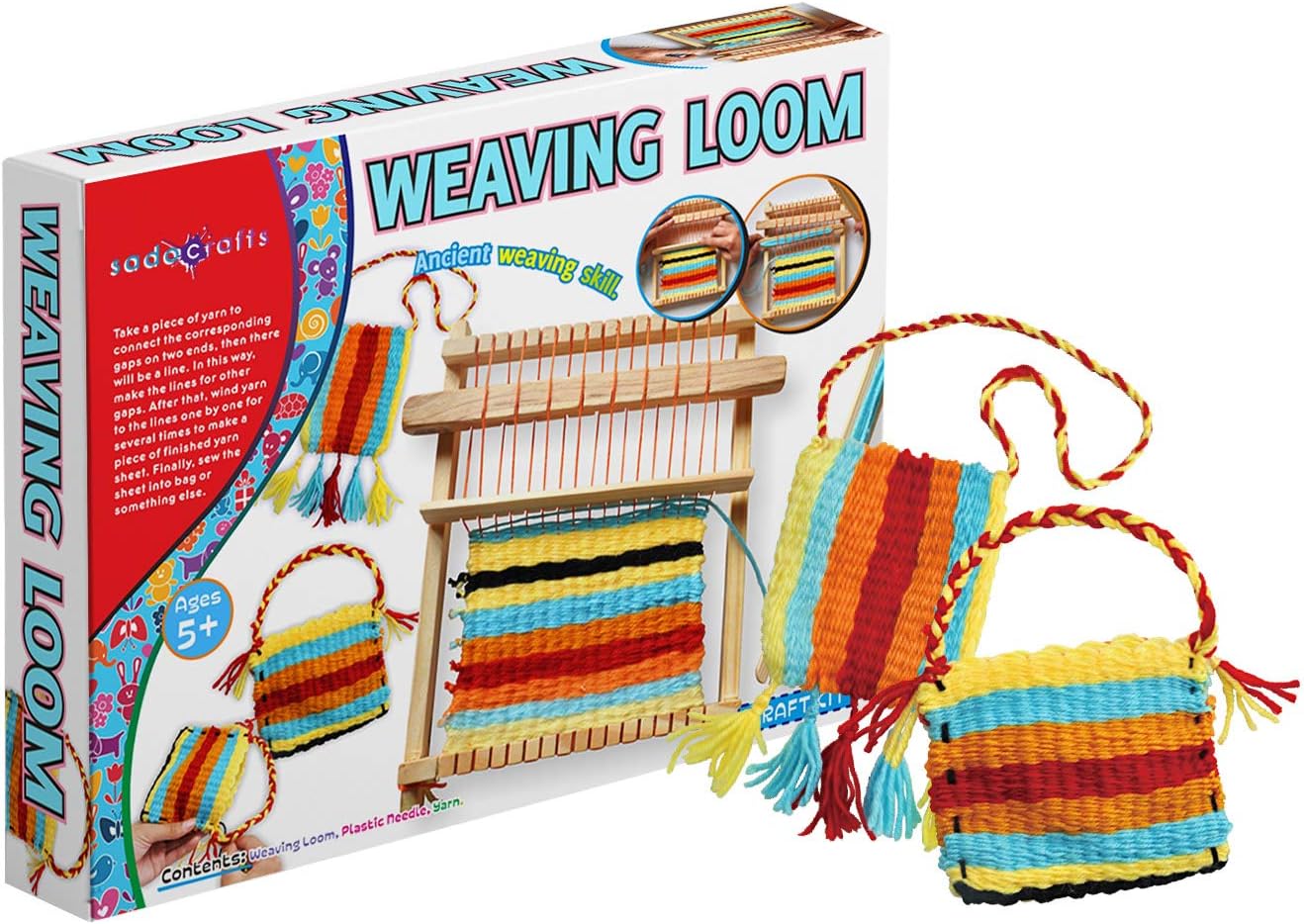 SadoCrafts Weaving Loom Craft Kit - Fun, Interactive, Educational and DIY Weaving Kit for Kids Ages 5 and Above