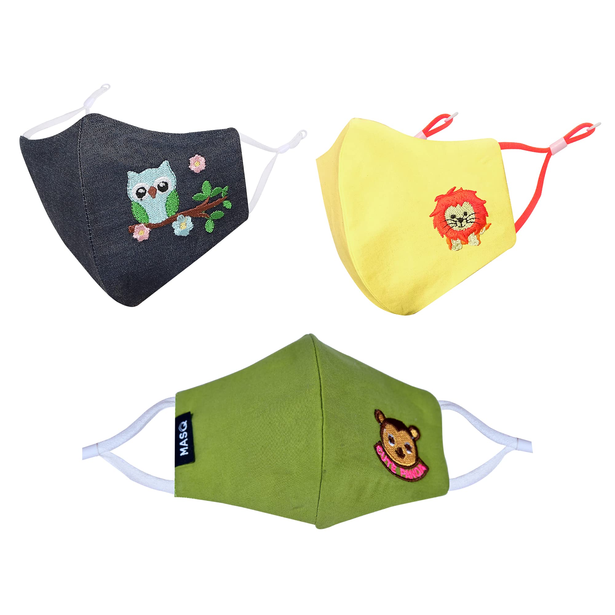 MASQ By Q-One Panda 4 Layer Washable, Reusable, Size Adjustable, Anti-Bacterial (BFE>99%) Embroidered Cotton Cloth Face Mask Combo for Unisex each with Lanyard, Ear Loops (Multicolor, Without Valve) (B09GXJQCMQ) Amazon Price History, Amazon Price Tracker