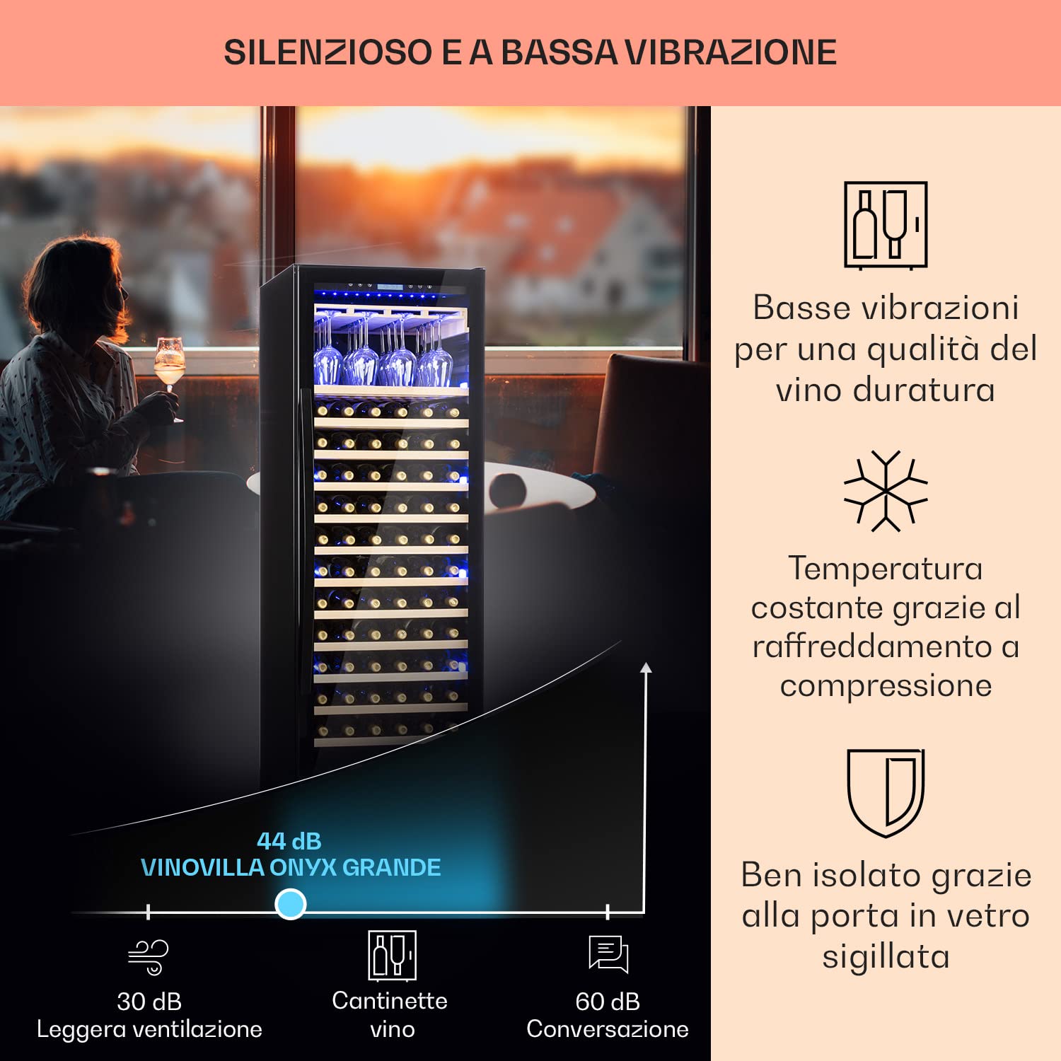 Klarstein Cantinetta Vino Design da Incasso, Cantinetta Vino Refrigerata a Zona Singola per Vino Rosso, Bianco e Birra, Controlli Touch, Frigo Vino Cantinetta per Esterno/Interno, 433L, 165 Bottiglie