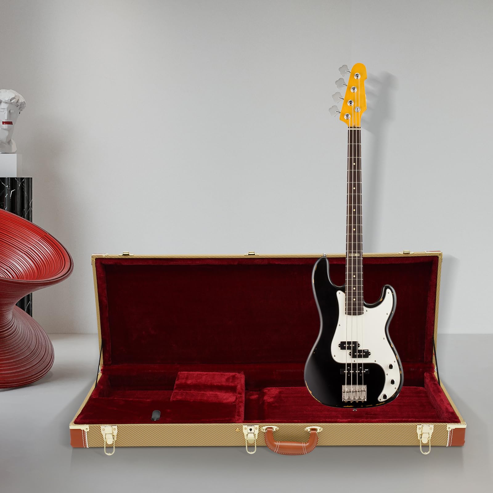 Walizka na gitarę elektryczną, twarda obudowa, zamykana, przenośna, prostokątna, drewniana walizka z zamkiem i uchwytem na klucze, miękka podszewka, idealna do większości gitar elektrycznych