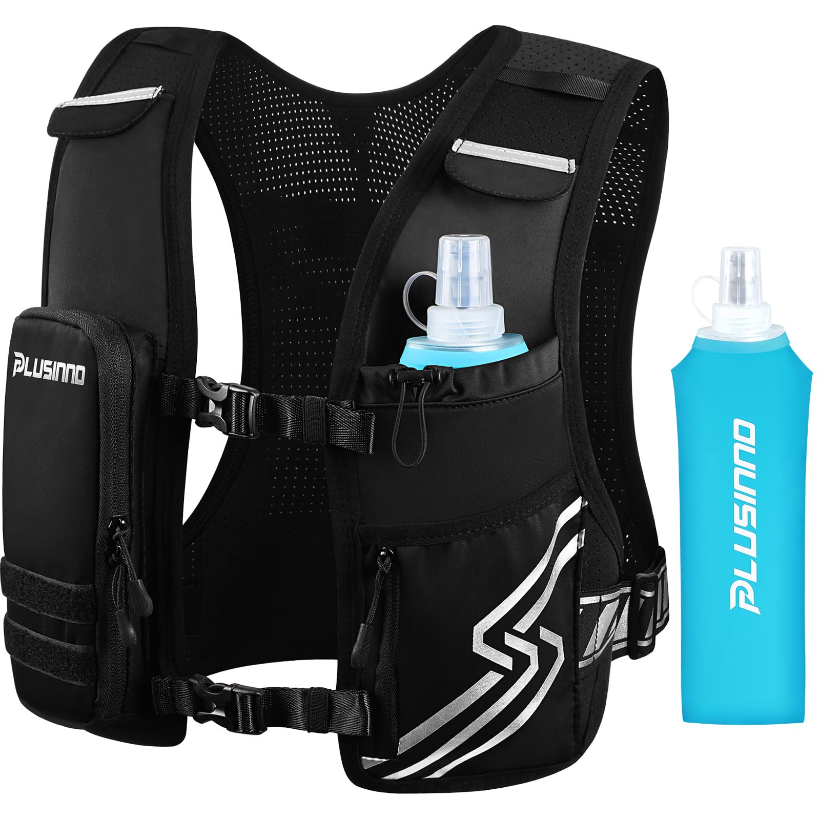 Running Vest for Women Men, Running Hydration Vest with 500ml Soft Flask & Touch-Screen Phone Pocket, Reflective Lightweight Hydration Backpack for Hiking with Adjustable Chest Waist Straps