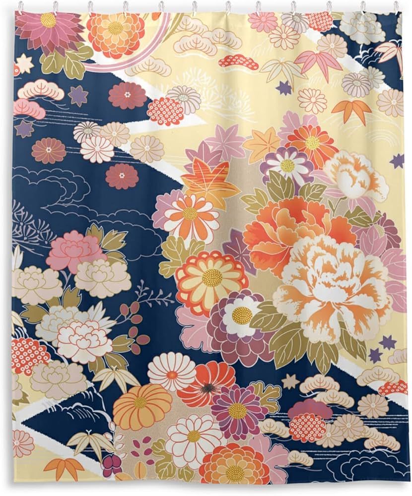Amazon｜SUKAU シャワーカーテン 和柄 花 和風 おしゃれ 防カビ バス