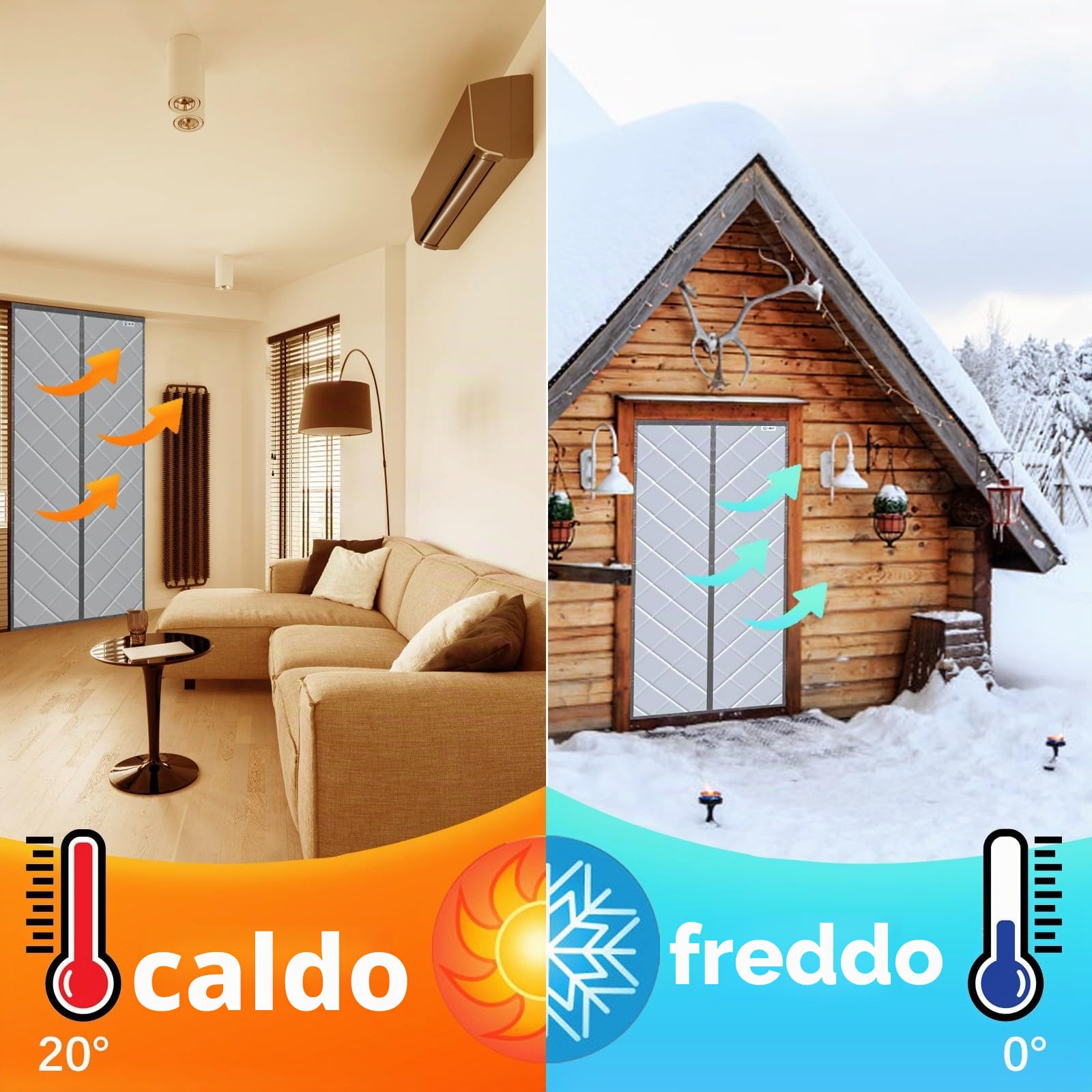 Tenda per Porta Inverno Termica 90 x 210cm, Magnetica Tenda Isolante Termico per Porte, Adatto per l'aria condizionata e il riscaldamento degli ambienti per riscaldarsi. Grigio