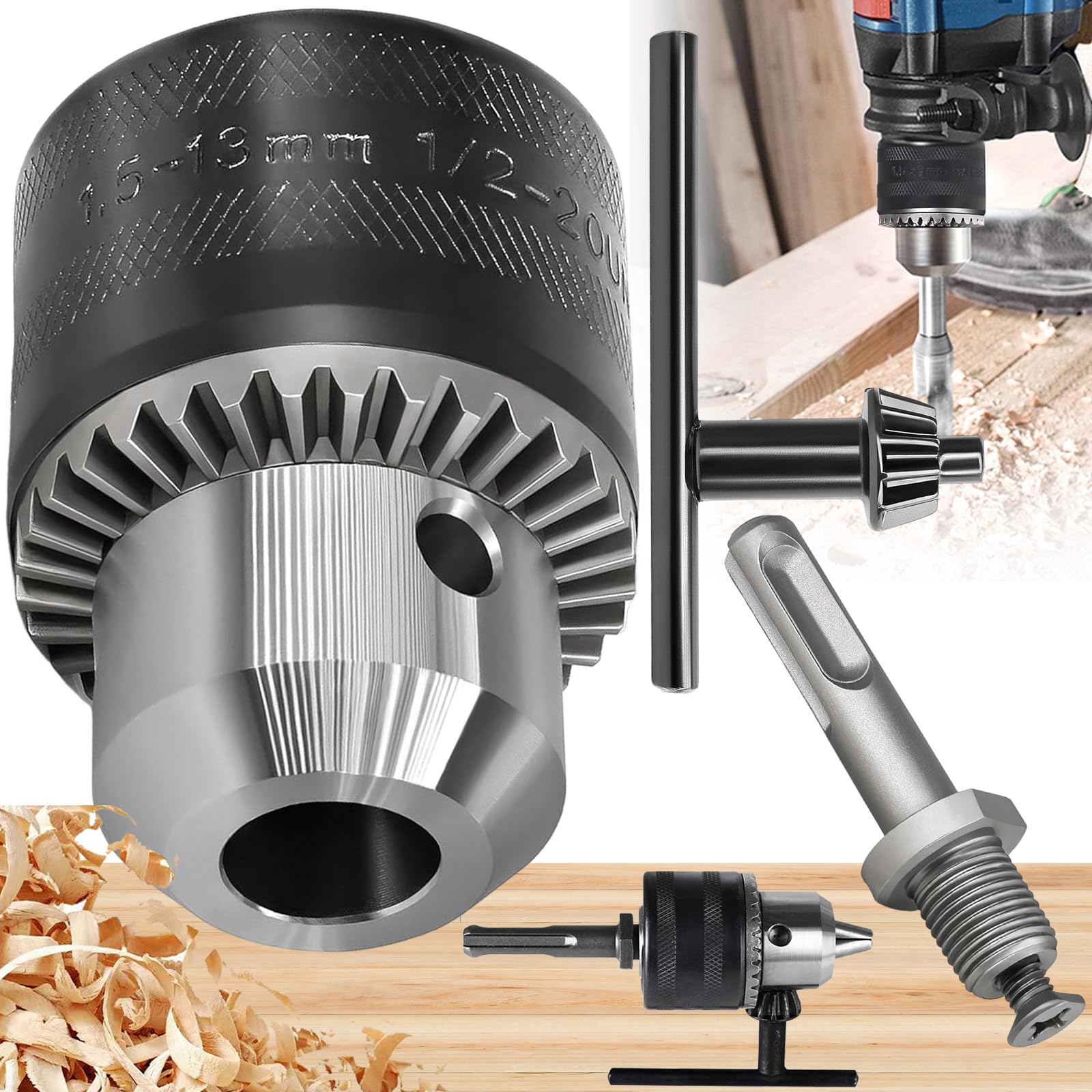 Portabrocas Rápido Para Taladro 2-13mm - Incluye Adaptador SDS, Mandíbula Triple, Fácil Cambio Sin Llave