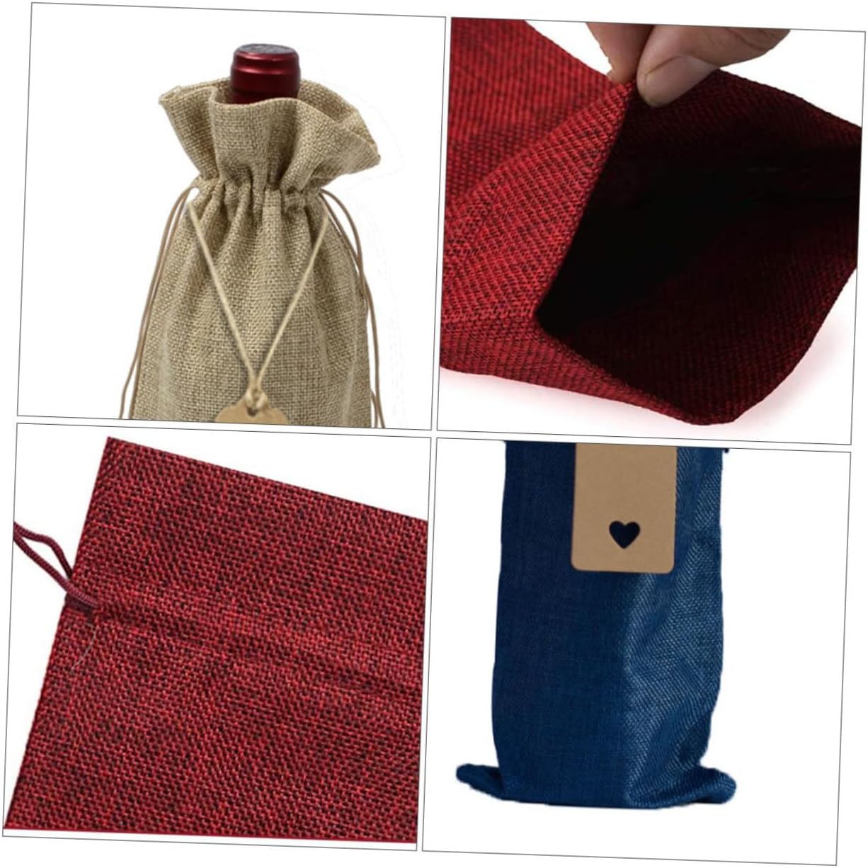 NULYLU 12pcs Burlap Wine Bottle Drawstring Bags with Kraft Paper Tags, Linen Souvenir Covers for Party Wine Tastings and Wrapping Random Color