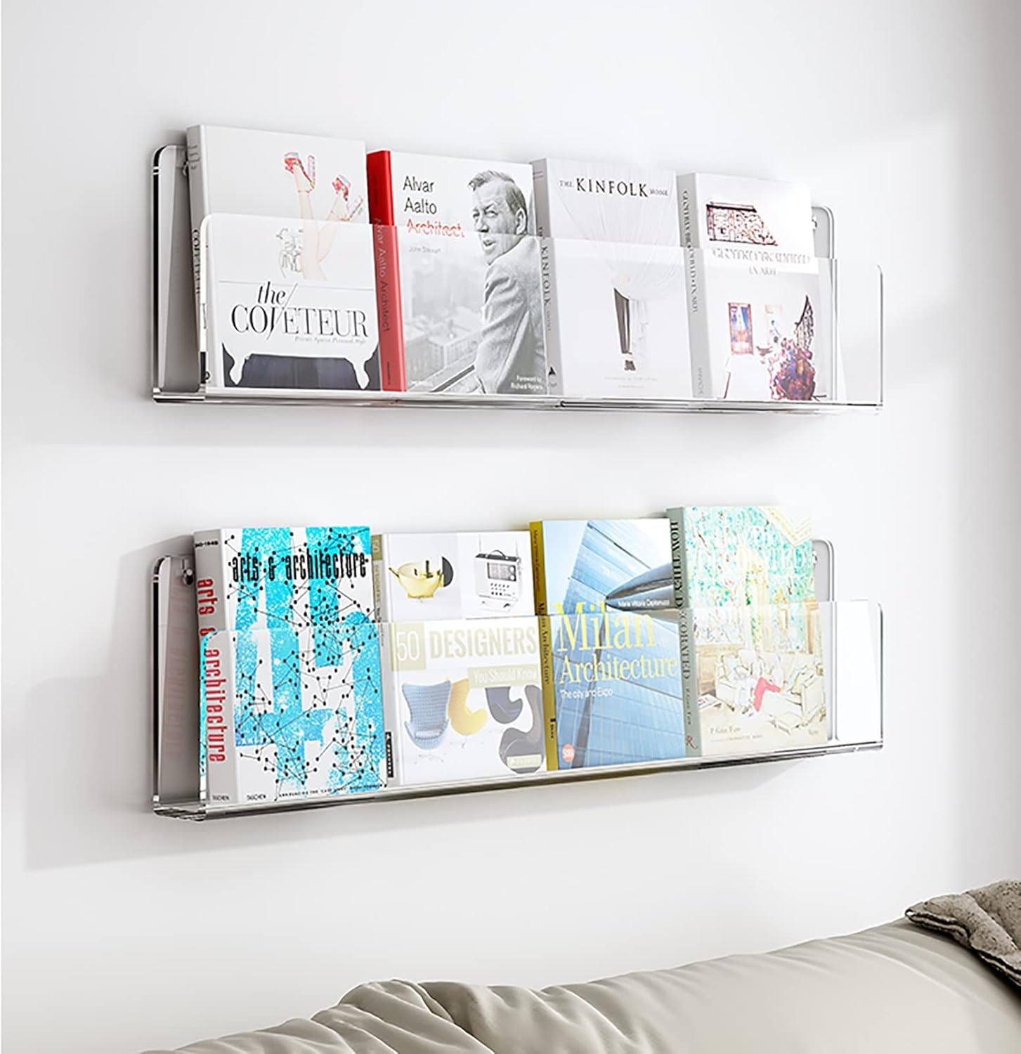 Acrylic Wall Mounted Floating Bookshelf Rack Clear Magazine 40-120cm(100cm(39 3/8"))