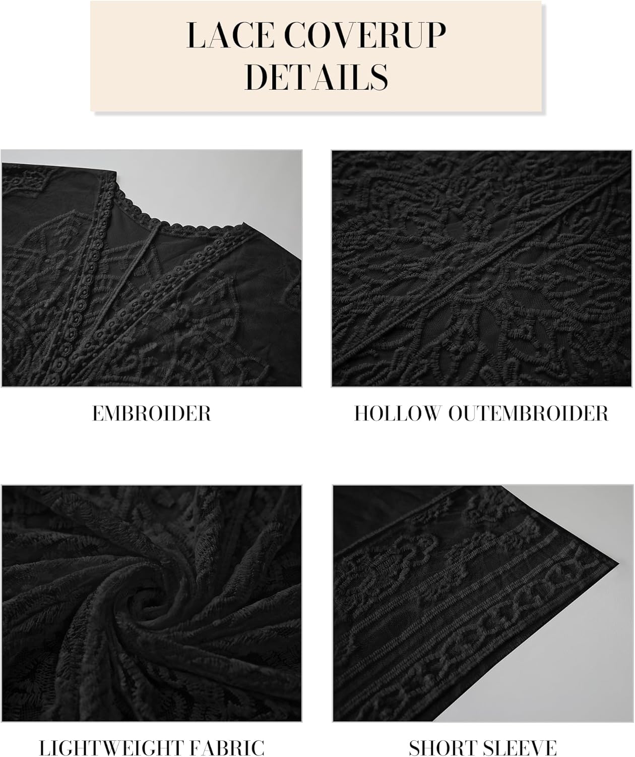 Bsubseach Lace Kimonos for Women 2025 Swim Cover Up Summer Beach Coverup Open Front Sheer Kimono Cardigan - Image 3