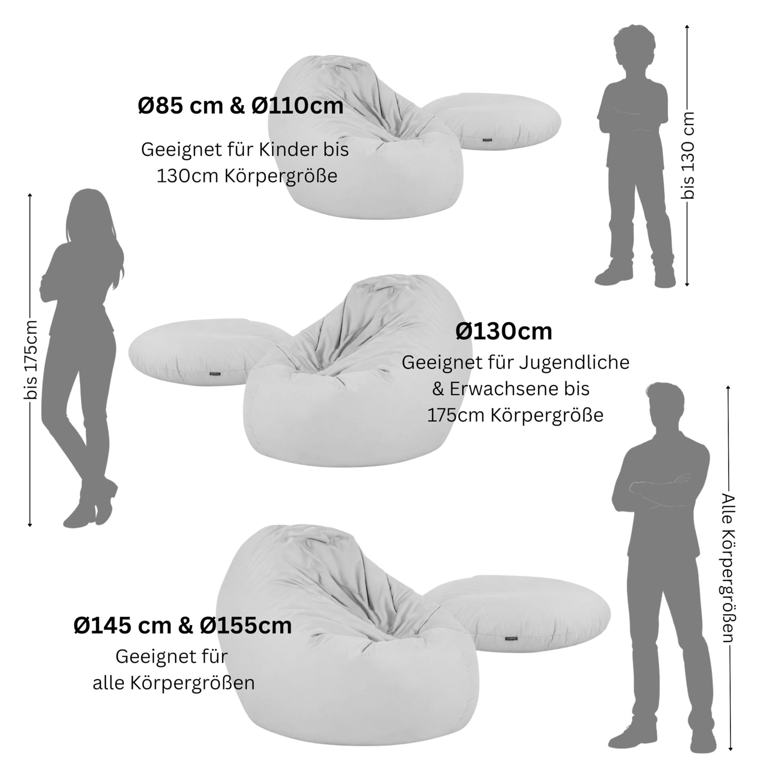 BuBiBag 2in1 Sitzsack L - XXL mit Füllung für Kinder & Erwachsene, Gaming Beanbag & Bodenkissen für Indoor & Outdoor Sessel Pflegeleicht & Wasserabweisend XL UNIVERSELL (Ø 130 cm Anthrazit)