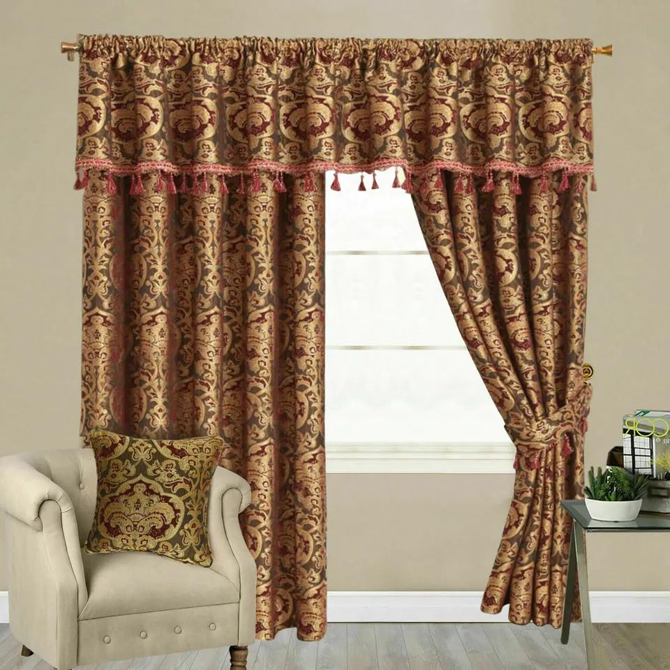Online Bedding Georgia Jacquard Curtains For Bedroom - Luxury Modern Pencil Pleat Fully Lined Curtains (Burgundy, 66″ x 72″ (167 x 183 cm))