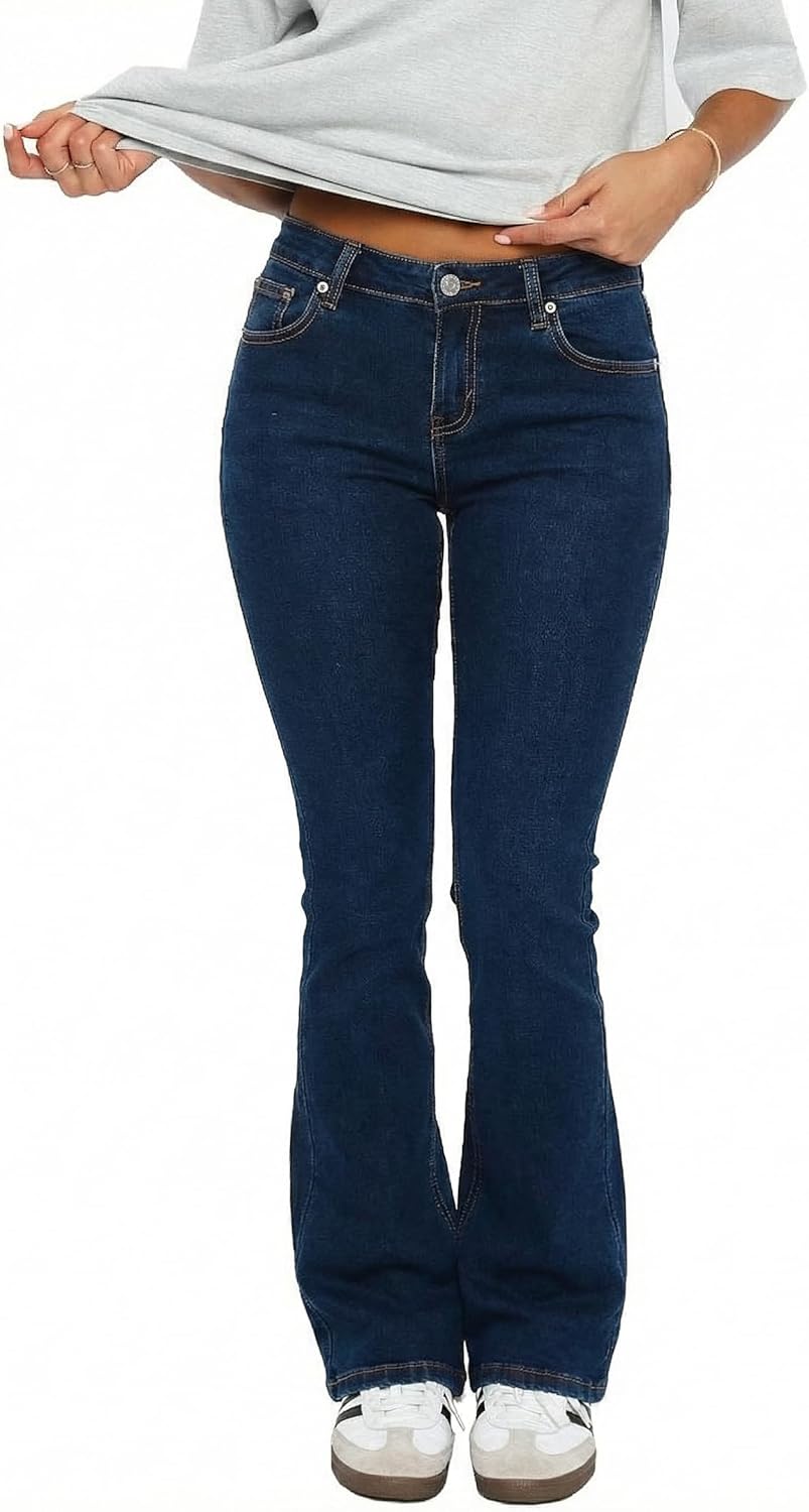 Women's Stretch Low Rise Double Button Elastic Skinny Vintage Flare Jeans