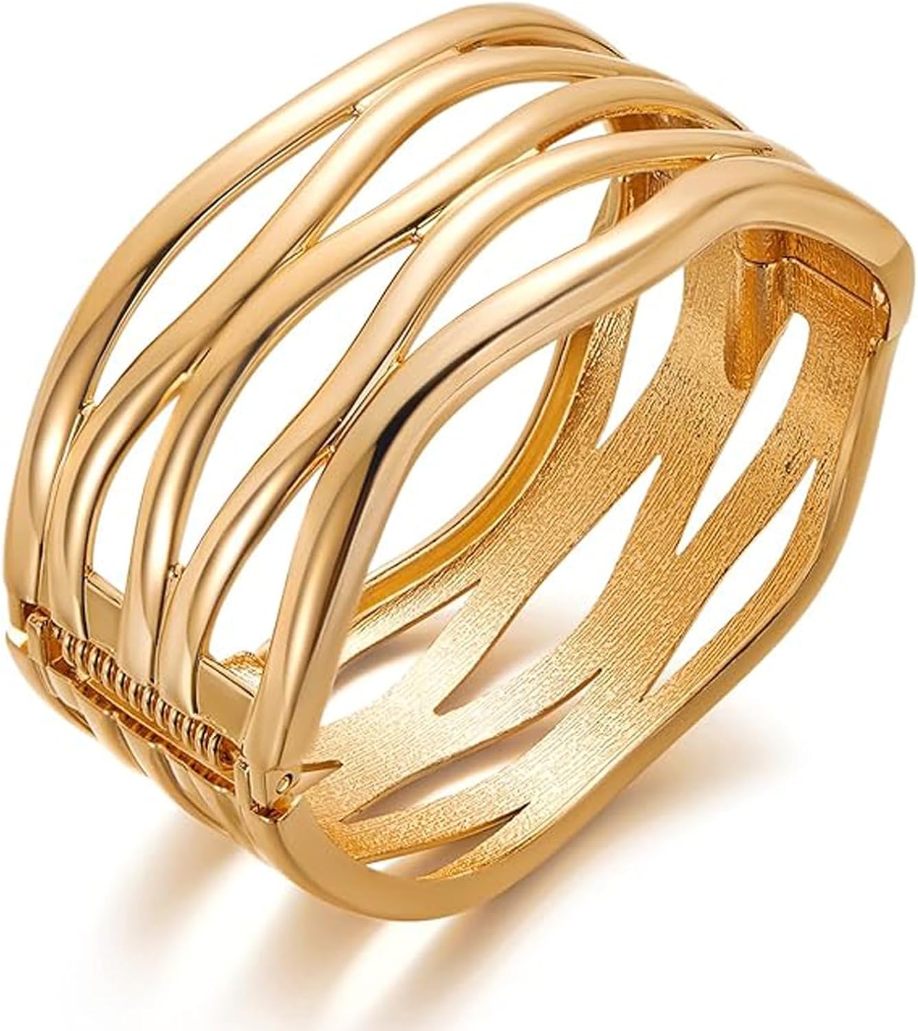 18K Gold Plated Chunky Bangle Bracelets for Women Trendy No-tarnish Open Bangles Irregular Minimalist Geometric Arm Cuff Bracelet Jewelry Gift For Mom and Girlfriend