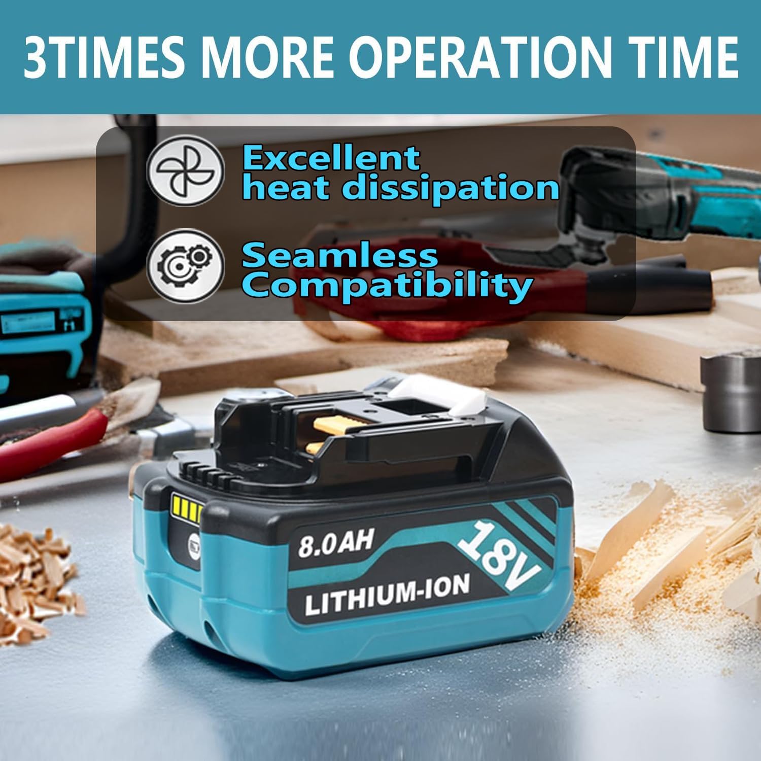 4-Pack 8000mAh Replace for Makita 18V Battery Compatible for Makita 18Volt Battery BL1860B BL1850B BL1840B BL1830B BL1815B Cordless Tools - Image 8