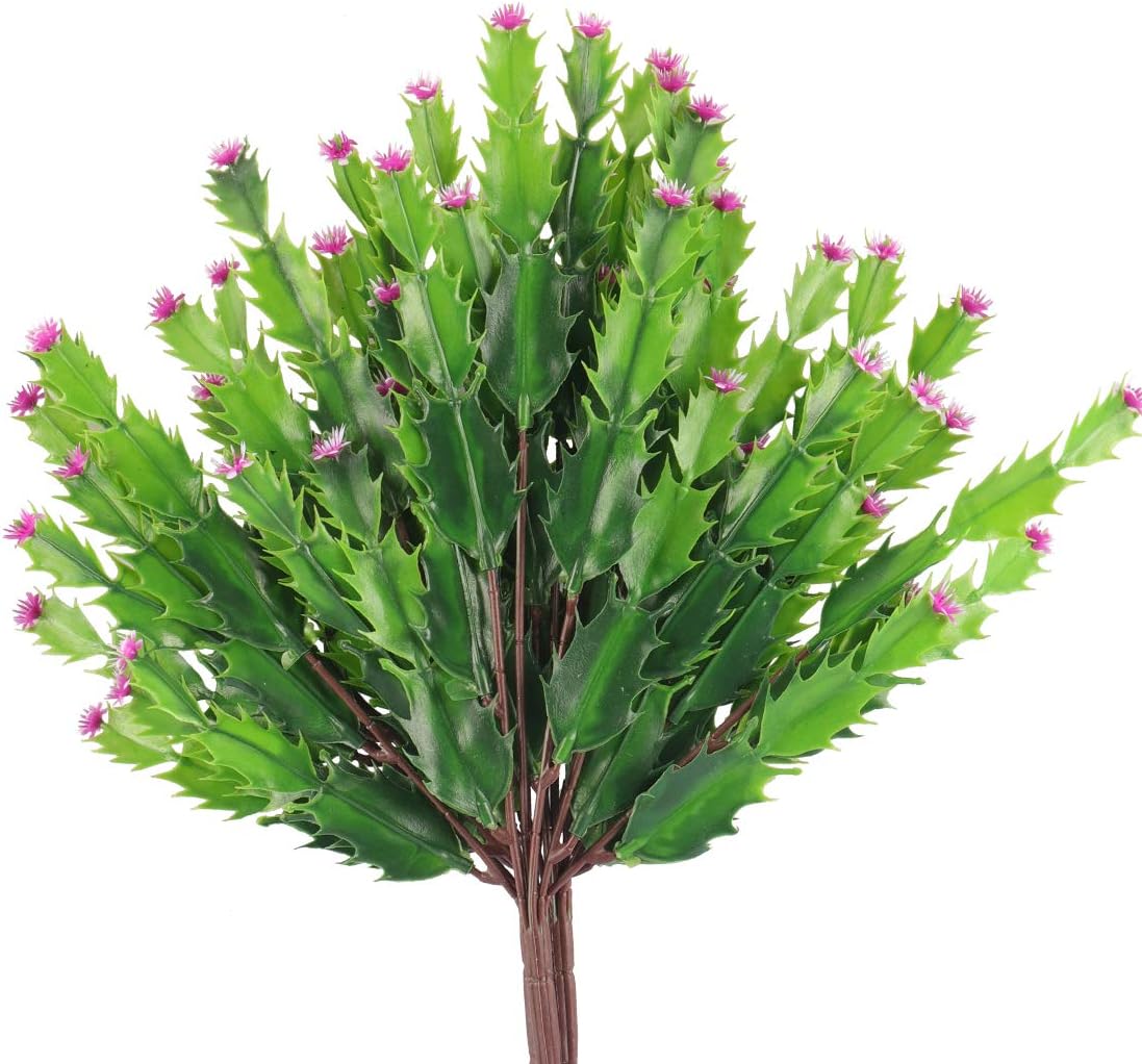 RERXN Artificial Plants Fake Shrubs Plastic Bushes Flower, Faux Greenery Cactus with Mini Flowers Indoor Outdoor Garden Home Office Decor,Pack of 3 (Purple-B)