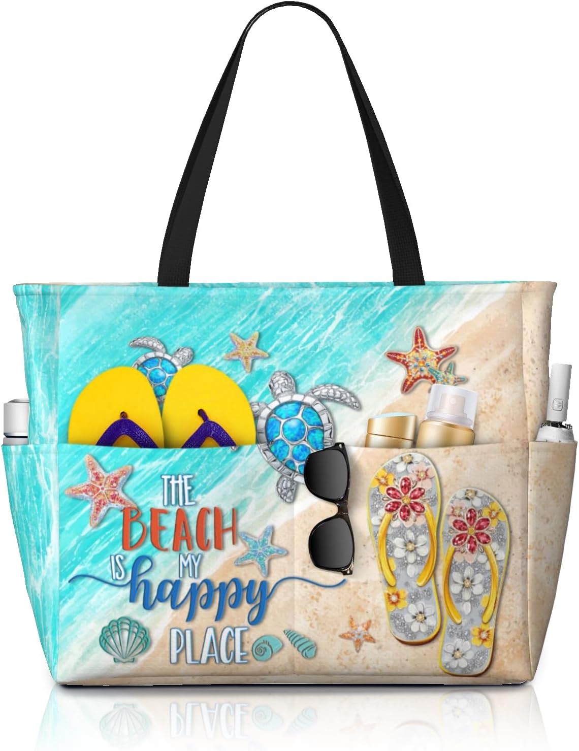 Beach Bag Tote Bags Waterproof Sandproof for Women Large Beach Tote Bag Foldable with Pockets for Weekend Vacation