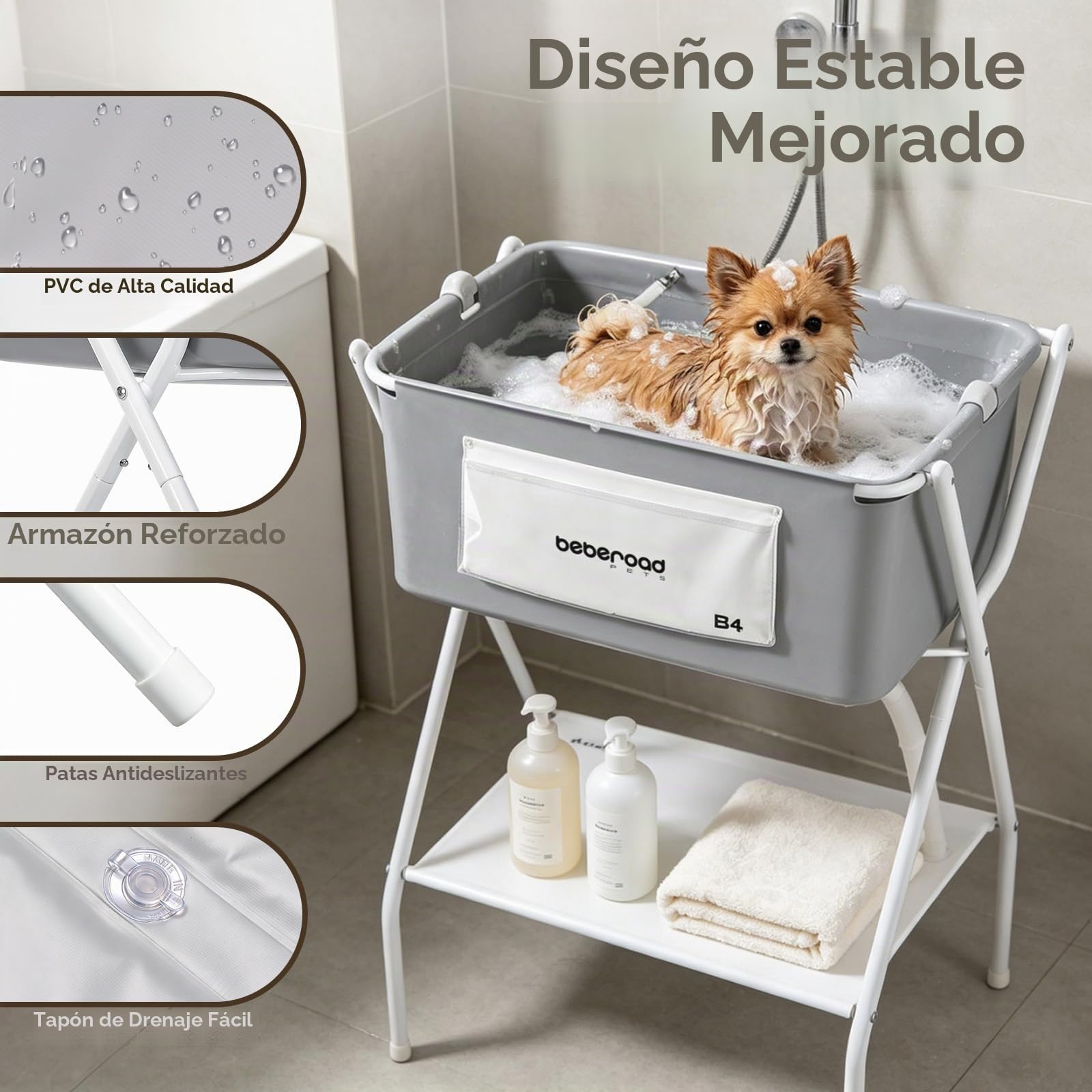 beberoad Bañera elevada para perros y mascotas, estación de lavado para aseo, plegable, portátil, para perros pequeños, gatos, mascotas, interior y exterior (grande)
