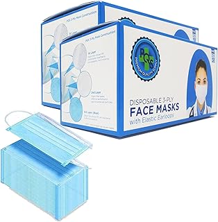 PQS Disposable Face Masks | 3-Ply Mask - Soft & Comfortable, Hypoallergenic, Breathable, Blue - 100 PCS