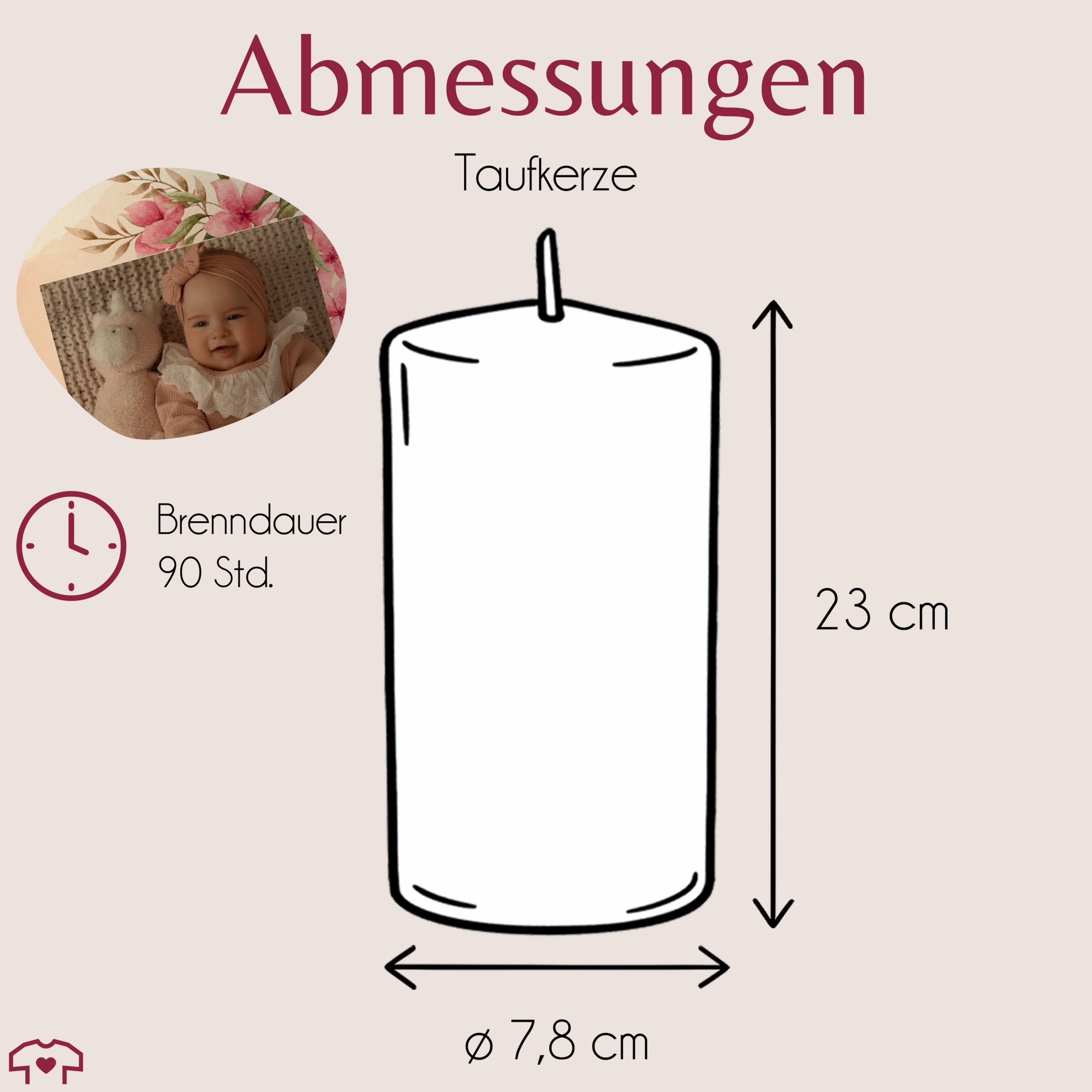 Taufkerze - Meine Taufe Wunschfoto mit Datum - personalisierte Deko Geschenke Taufgeschenk - 230/78 mm - Elfenbein