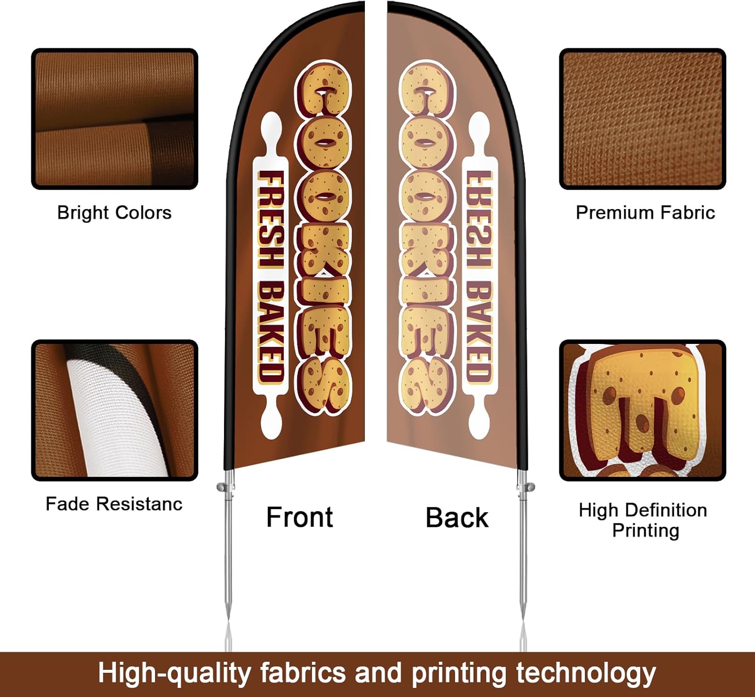 Fresh Baked Cookies Flag for Business, Fresh Baked Cookies 8FT Polyester Advertising Swooper Flag with Aluminium Alloy Flag Pole Kit, Stainless Steel, Ground Spike, Portable Bag