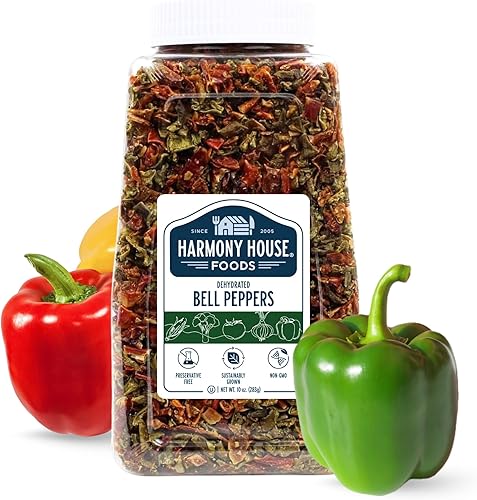 Harmony House Pimientos secos mezclados, cortados en cubitos - Verduras deshidratadas para cocinar, acampar, suministros de emergencia y más