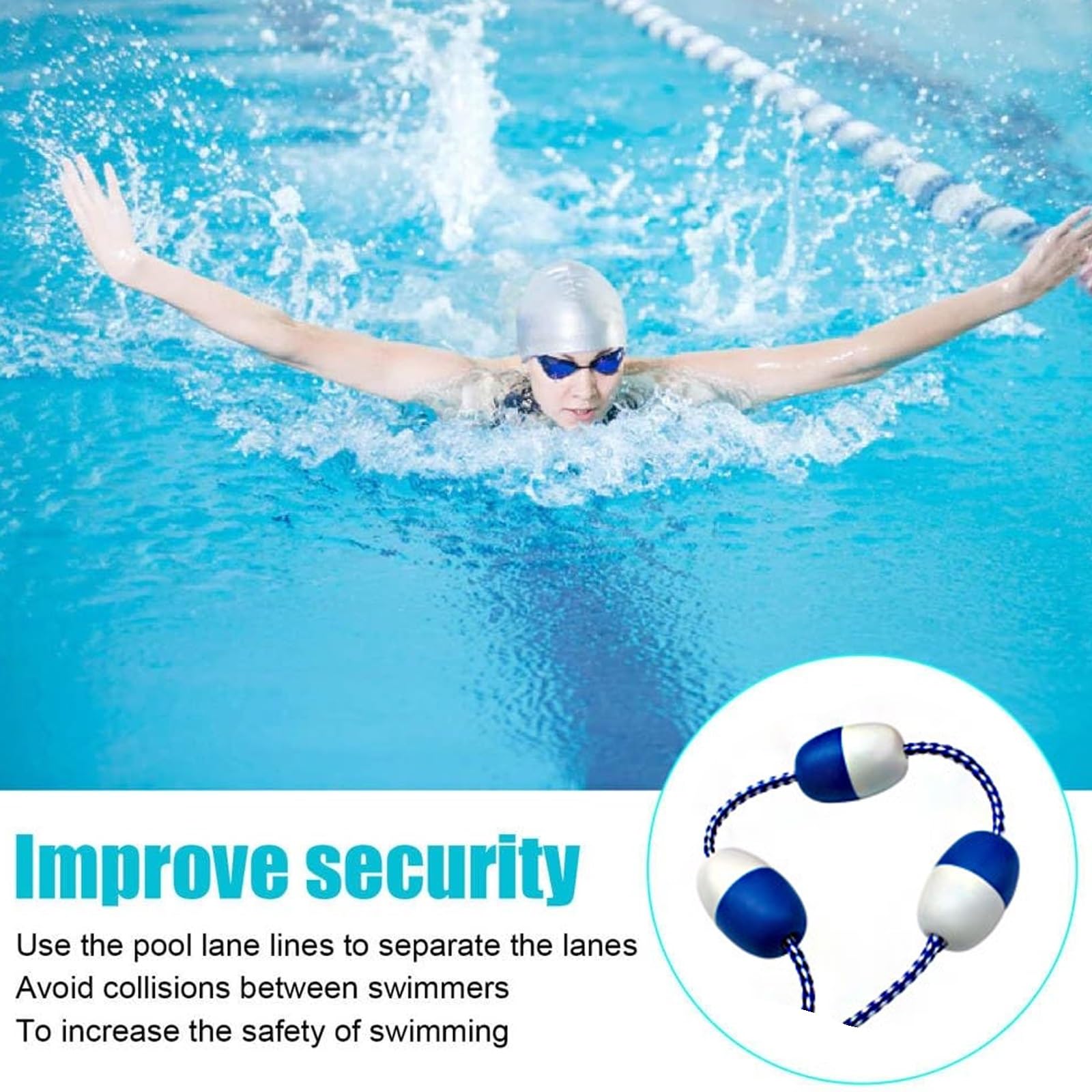 Générique Corde de sécurité Haute flottabilité pour Piscine - Flotteur de séparation tressé en Nylon de 21,6 m (71 pi) pour couloirs de nage, Corde Visible pour améliorer la sécurité et Organiser Les