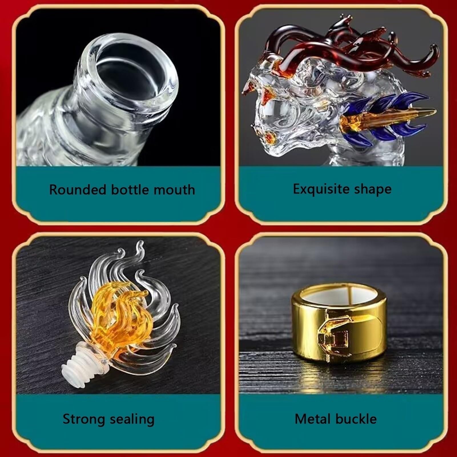1000ML Decantador Whisky - Arte Estatua, Escultura De Decantador De Whisky Con Forma De Animal En 3D, Botellas De Vino De Vidrio Sin Plomo, Regalos Decorativos, Recipientes Vino(Dragon+gift box)