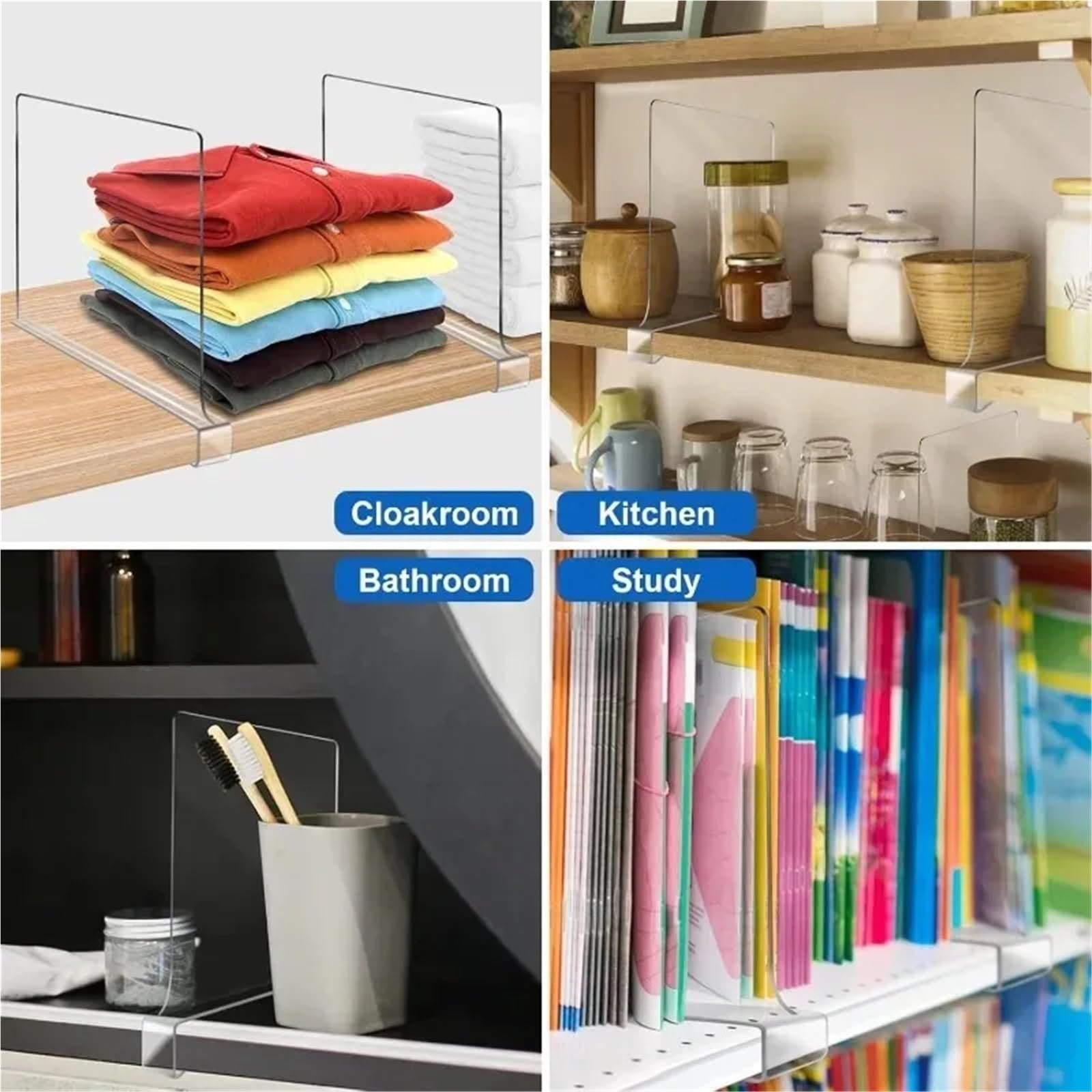SéParateurs D'éTagèRe Transparent Lot de 2 ou 3 séparateurs d'étagères transparents réglables for placard, chambre à coucher, armoire, cuisine, bureau, rangement Pour Le Rangement, Placard En Bois(3pc