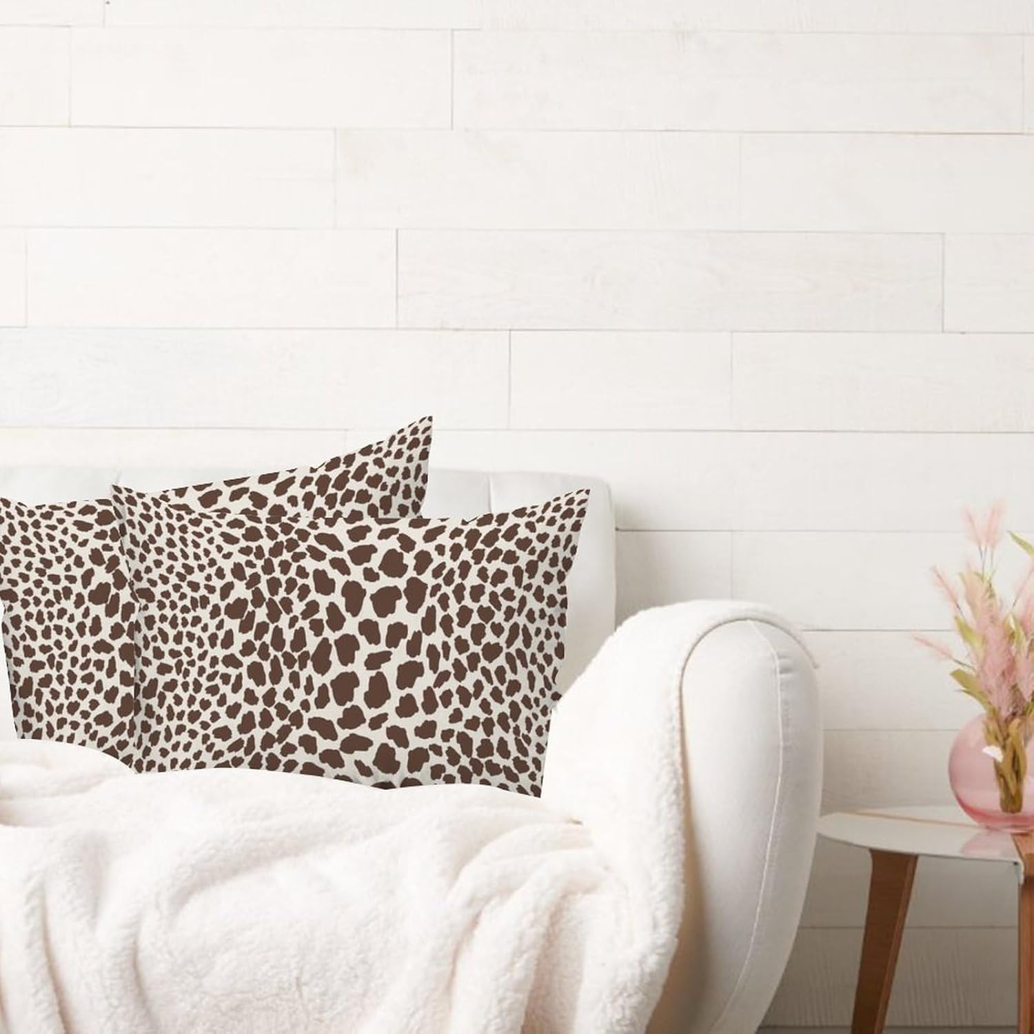 Asian Throw Pillowcase Brown Cheetah Leopard Print Animal Square Cushion Cover Chinoiserie 20x30in Set of 2 Cotton Linen Luxury Lumbar Cushion Cover for Sofa Couch Bed Chair