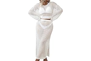 Women's Plus Size Crochet Cover Up and Skirt Set