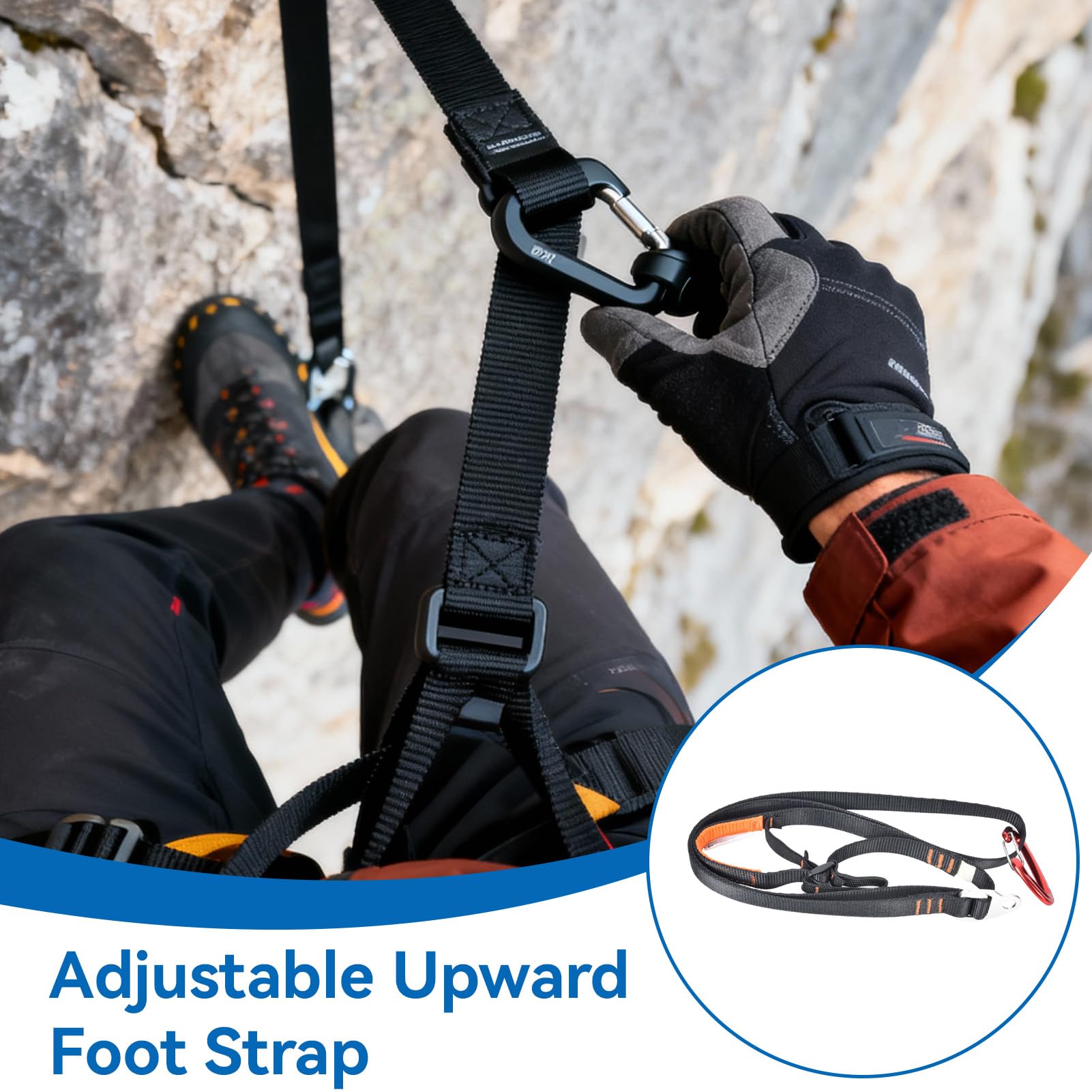 HERCHR Pédale d'ascension, 80-133 cm/31,5-52,4 Pouces Pédale d'escalade d'extérieur Sangle d'ascension d'escalade Ceinture de Pied en Corde pour l'alpinisme Escalade Protection Technique