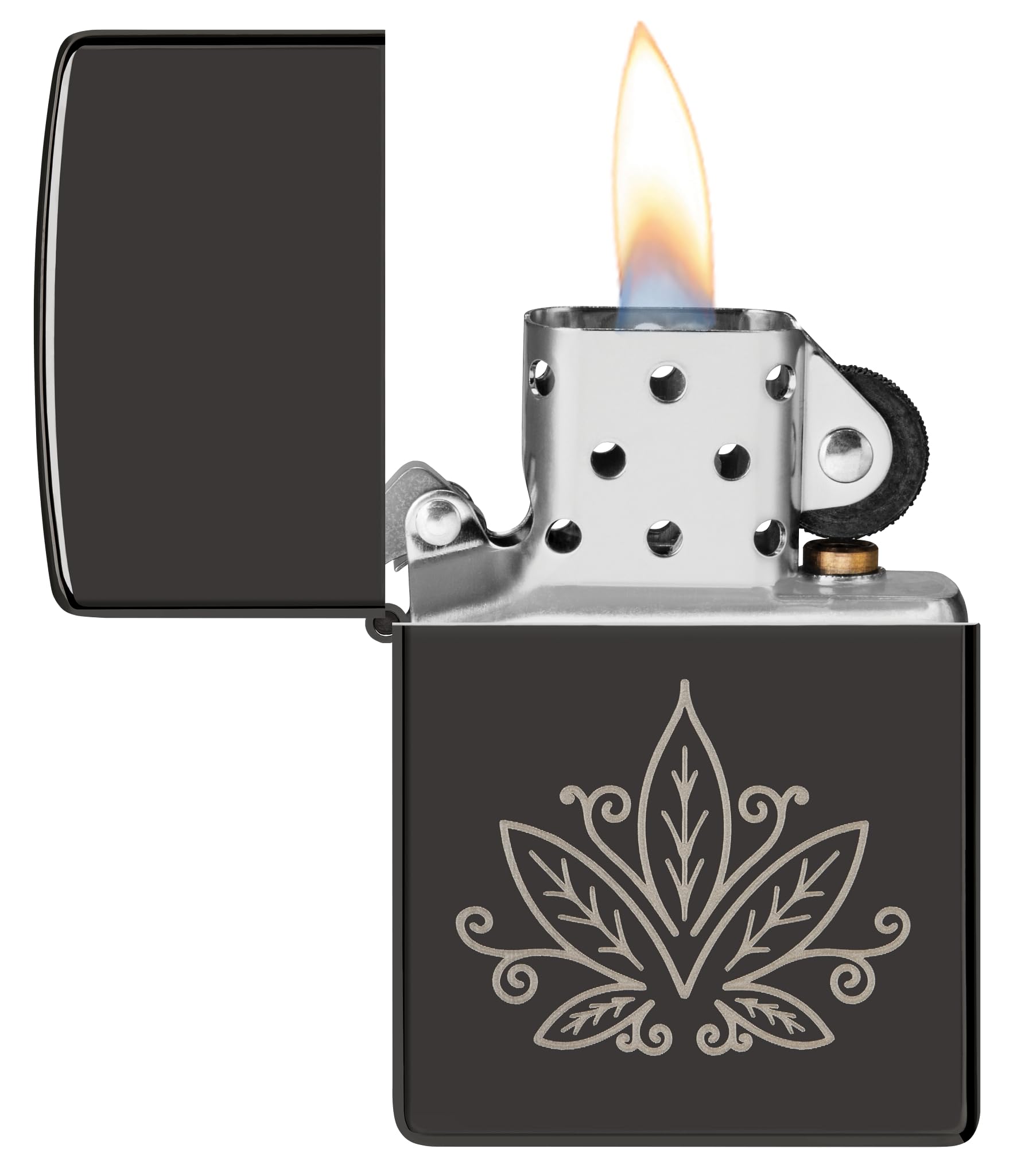 Zippo Cannabis Zapalniczka Sztormowa, Grawerowanie Laserowe, do Napełniania, Wielokrotnego Użytku, Wiatroodporna Konstrukcja, Wykonano w USA, Czarny z optymalnym Połyskiem